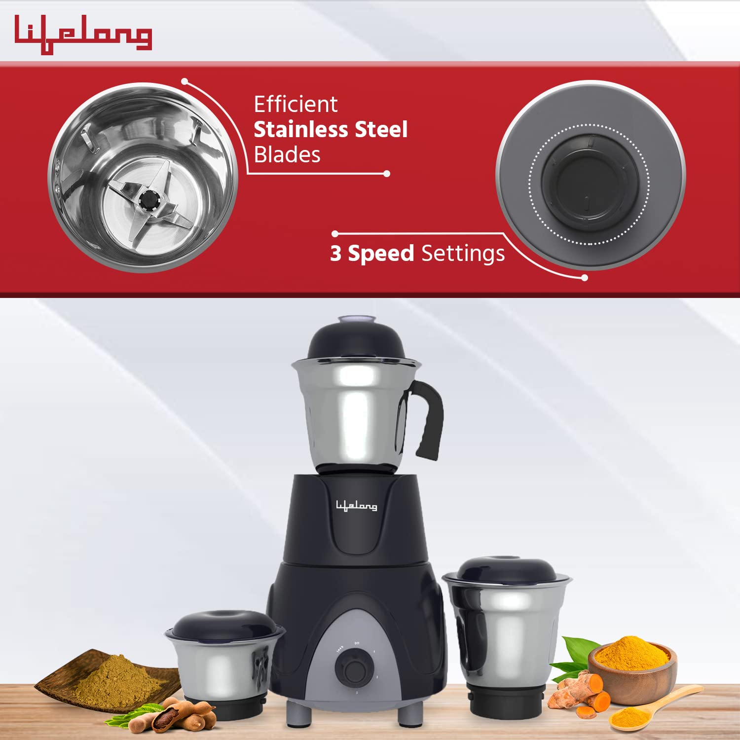 Lifelong 750 Watt 3 Jars Mixer Grinder (18000 RPM, Overload Protection, Grey) Lifelong 750 Watt 3 Jars Mixer Grinder (18000 RPM, Overload Protection, Grey)_7