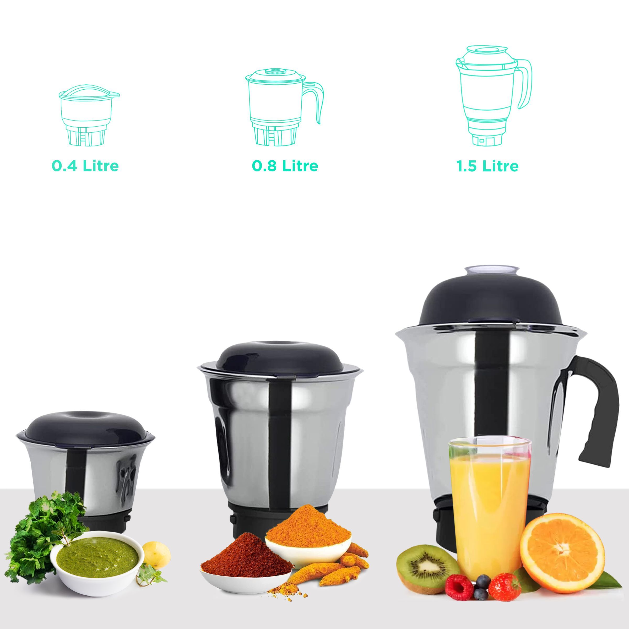 Lifelong 750 Watt 3 Jars Mixer Grinder (18000 RPM, Overload Protection, Grey) Lifelong 750 Watt 3 Jars Mixer Grinder (18000 RPM, Overload Protection, Grey)_4