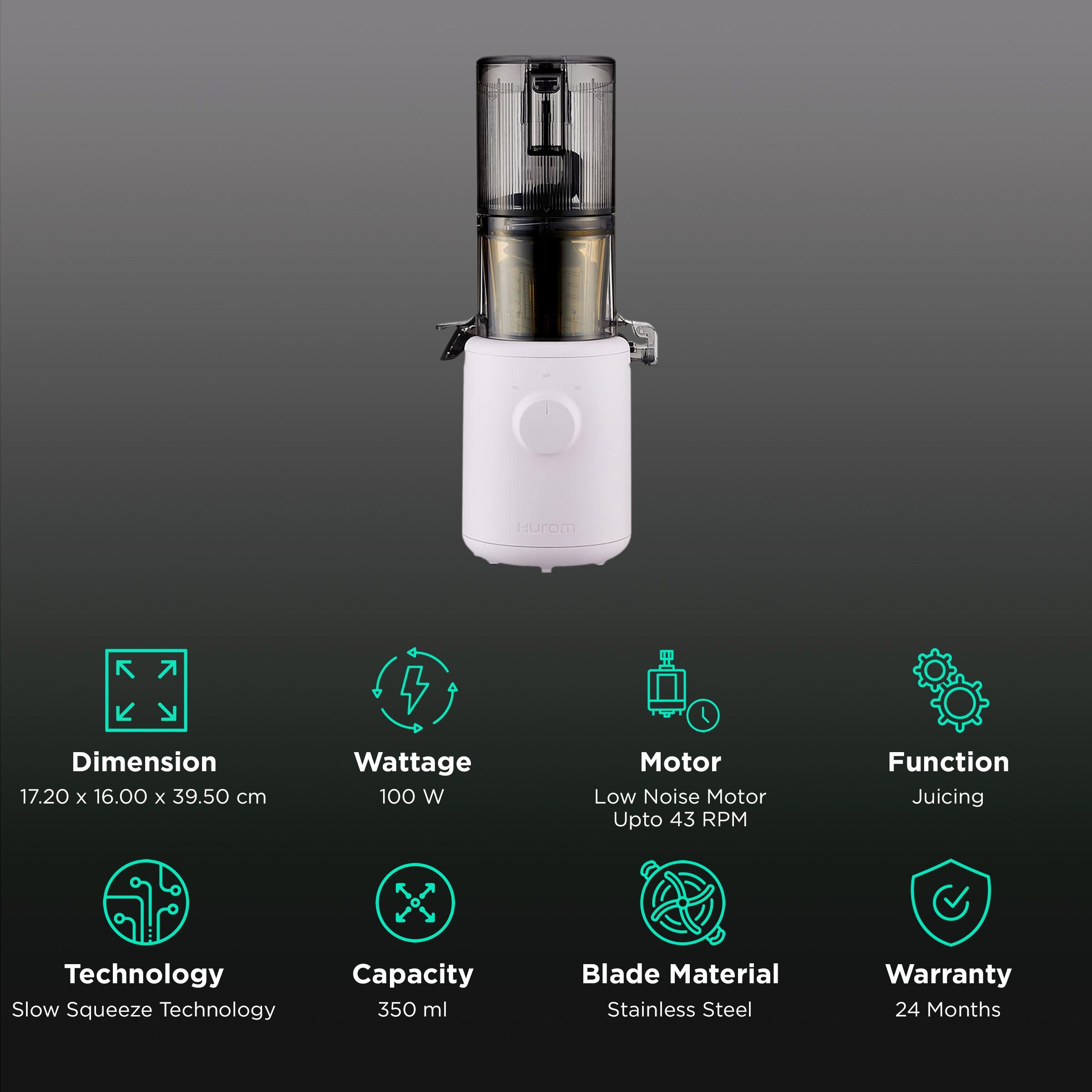 Hurom Easy Series 100 Watt Cold Press Juicer (43 RPM, Convenient with Minimal Touches, Lavender)_2
