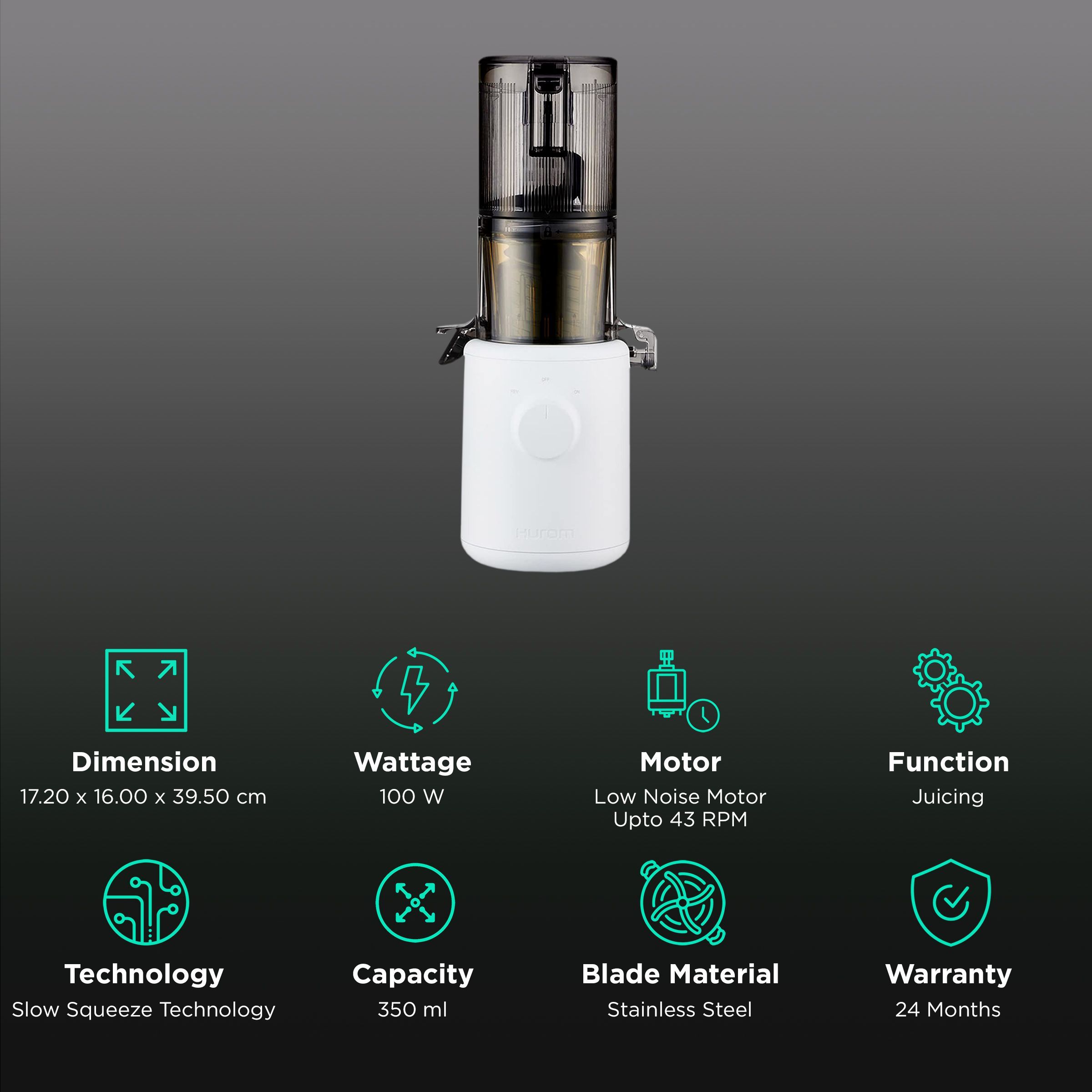 Hurom Easy Series 100 Watt Cold Press Juicer (43 RPM, Convenient with Minimal Touches, White) Hurom Easy Series 100 Watt Cold Press Juicer (43 RPM, Convenient with Minimal Touches, White)_2