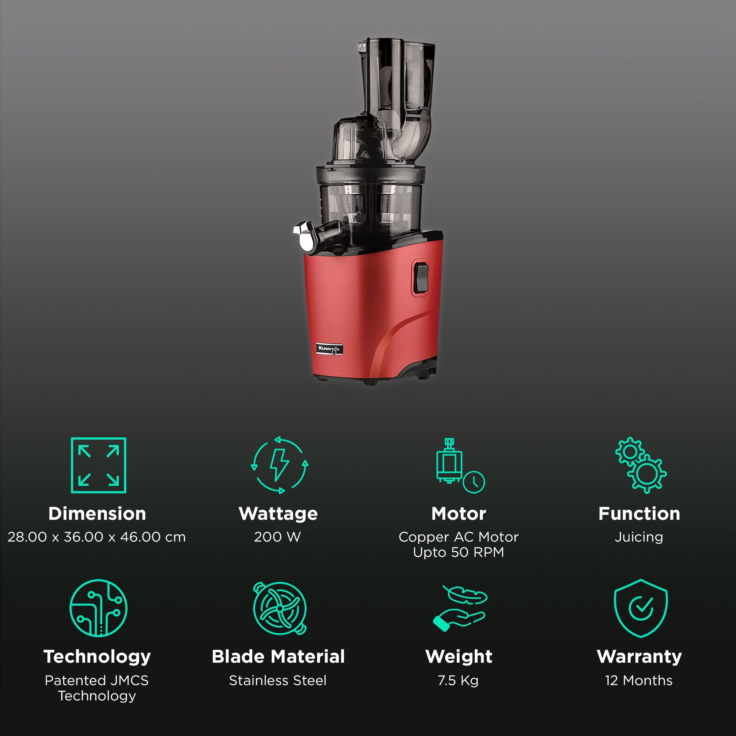 Kuvings REVO 200 Watt Cold Press Slow Juicer (50 RPM, Automatic Cutting Function, Red)_2