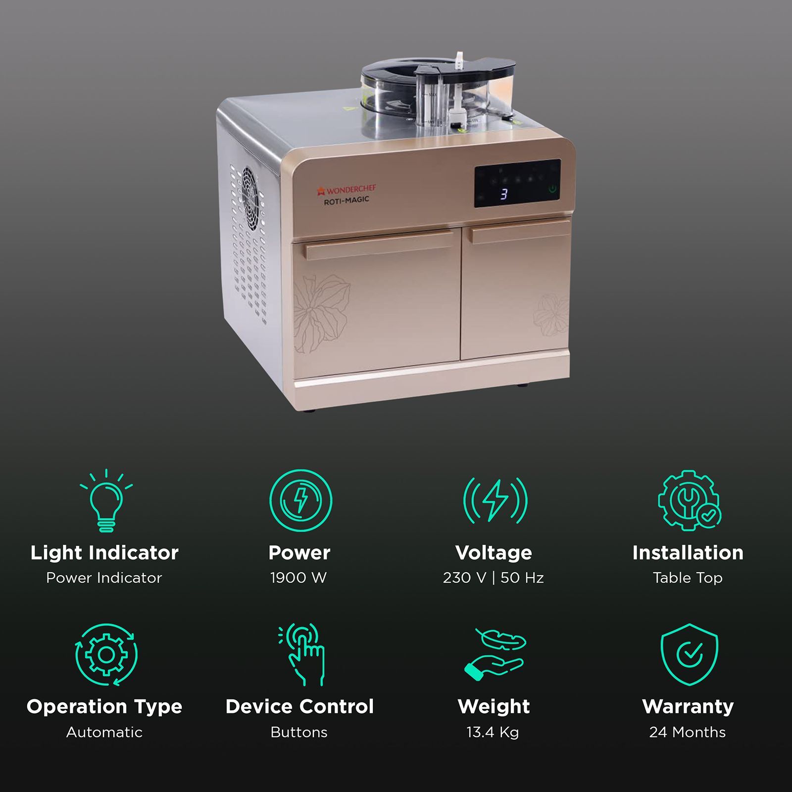 WONDERCHEF Roti-Magic 1900 Watts Roti Maker (15 Rotis within 13 Minutes, 63154563, Rose Pink)_2