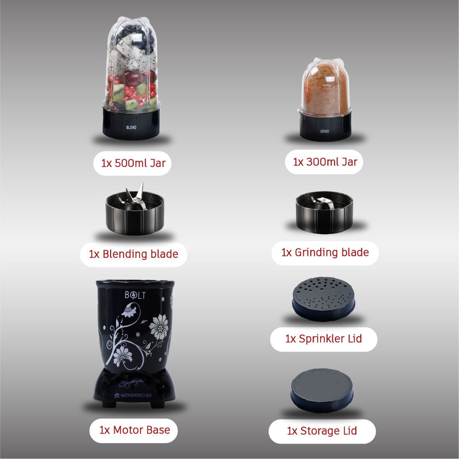 WONDERCHEF Nutri-Blend BOLT 600 Watt 2 Jars Mixer Grinder Blender (22000 RPM, Specialised Functions, Black)_5