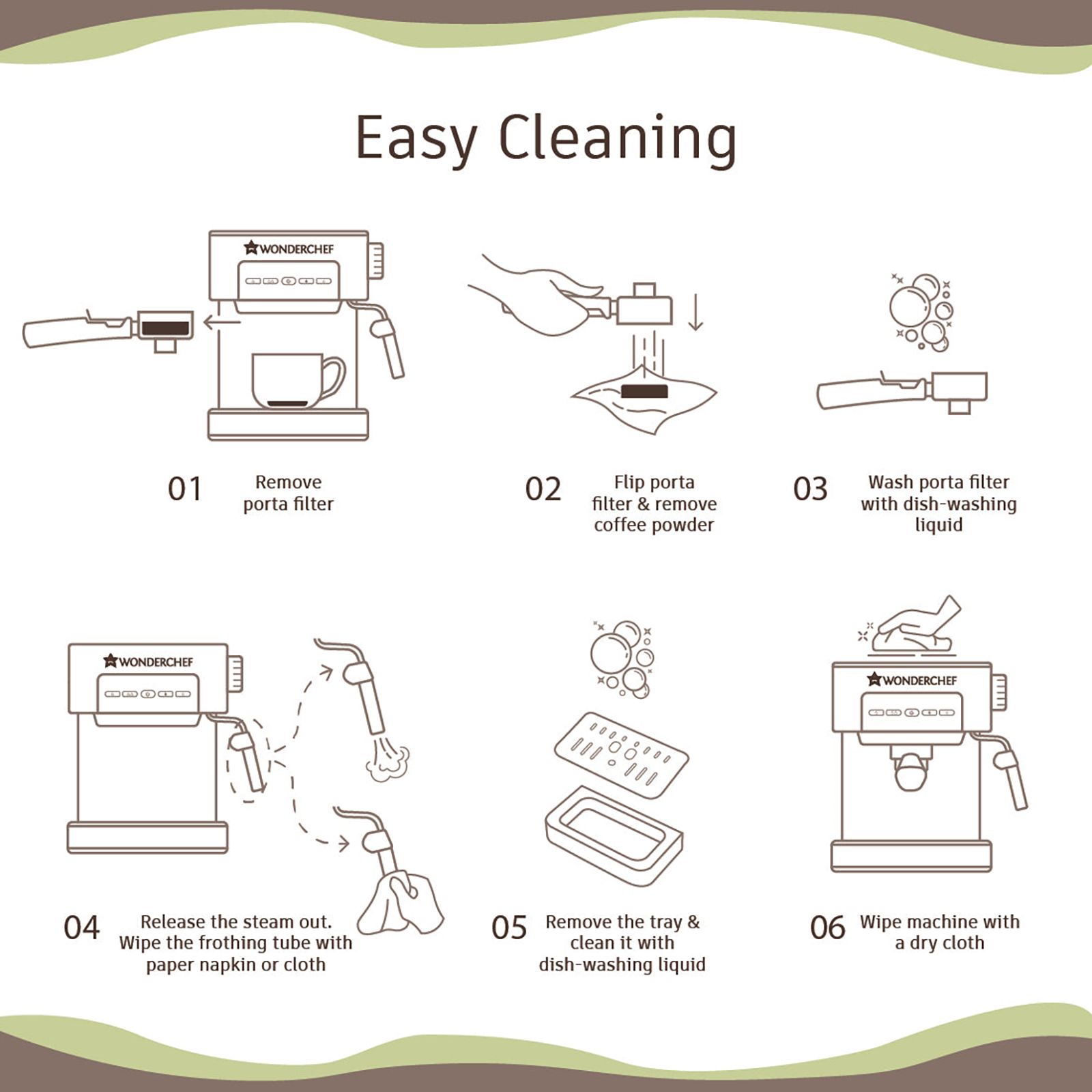 WONDERCHEF Regalia 850 Watt 2 Cups Semi-Automatic Espresso, Cappuccino, Latte, Macchiato & Ristretto Coffee Maker with Anti Slip Base (Black & Silver)_9