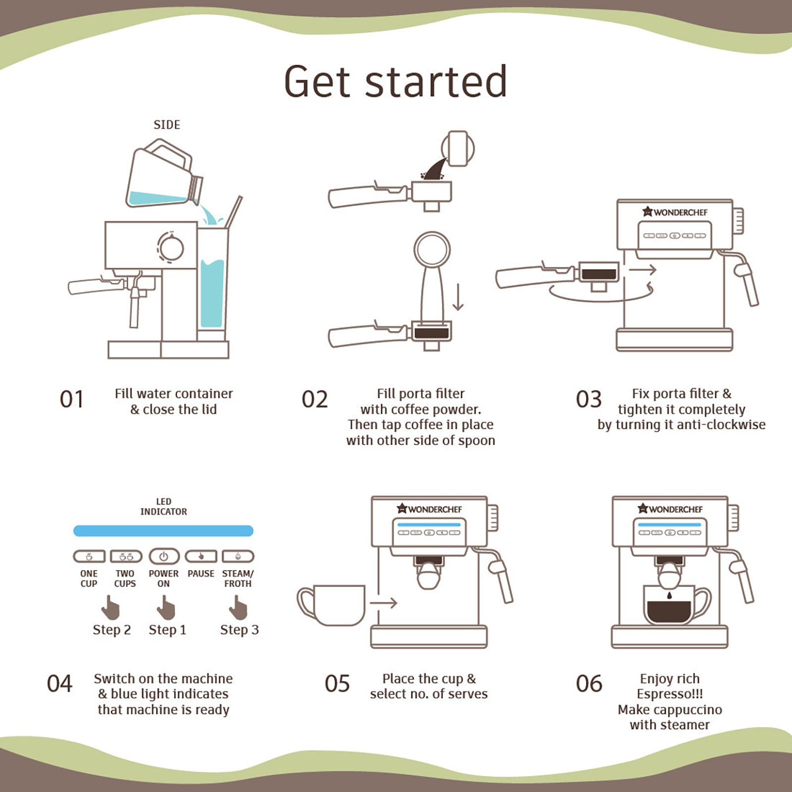 WONDERCHEF Regalia 850 Watt 2 Cups Semi-Automatic Espresso, Cappuccino, Latte, Macchiato & Ristretto Coffee Maker with Anti Slip Base (Black & Silver)_12