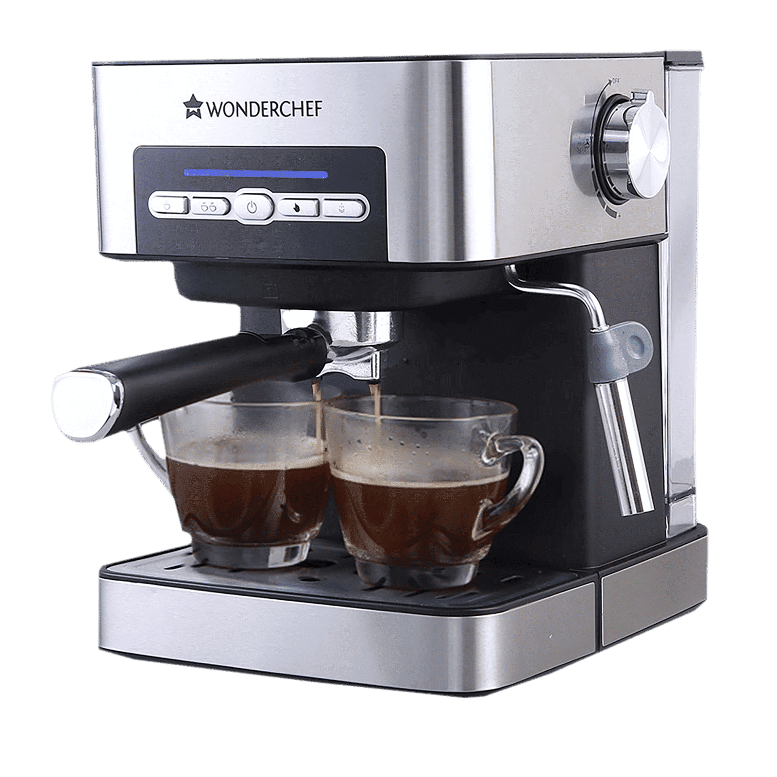 WONDERCHEF Regalia 850 Watt 2 Cups Semi-Automatic Espresso, Cappuccino, Latte, Macchiato & Ristretto Coffee Maker with Anti Slip Base (Black & Silver)_4