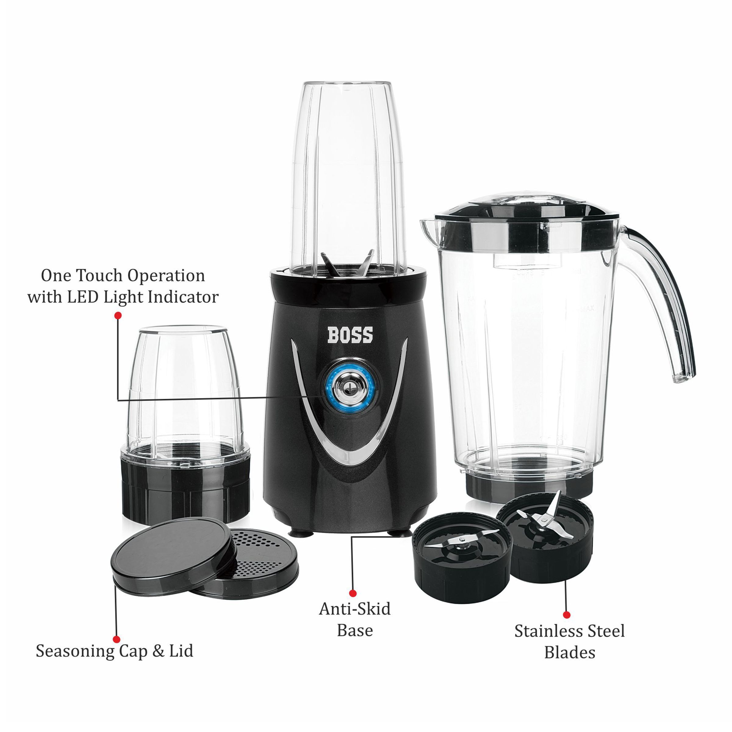 BOSS Nutri Plus 400 Watt 3 Jars Blender (LED Indicator, Dark Grey)_4
