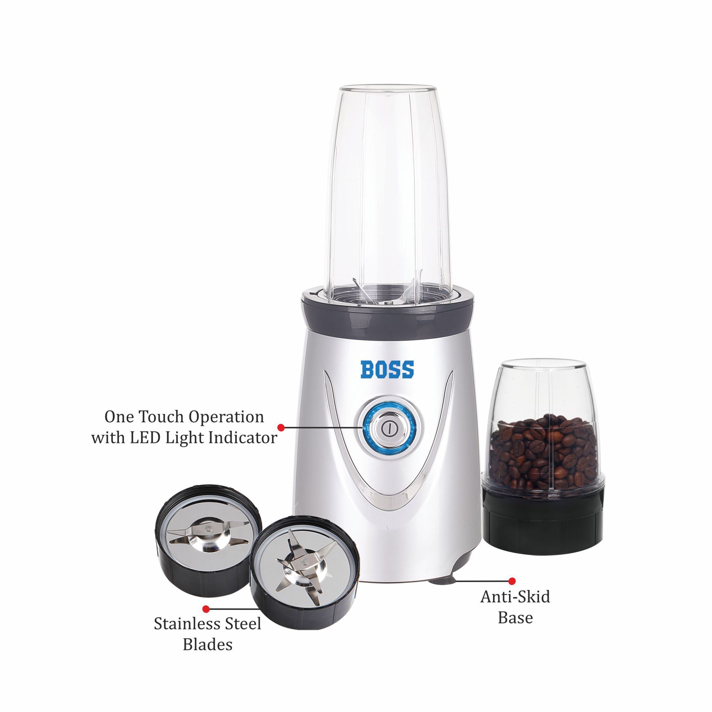 BOSS Nutri Pro 400 Watt 2 Jars Blender (LED Indicator, Dark Grey)_4