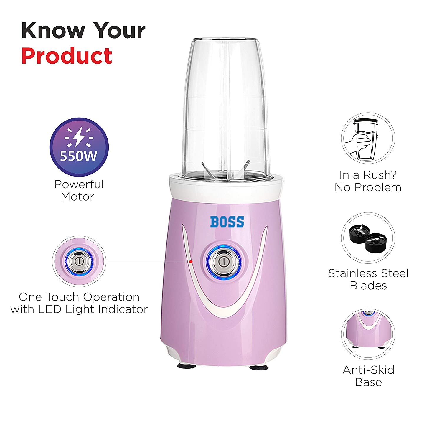 BOSS Nutri Pro 400 Watt 2 Jars Blender (LED Indicator, Dark Grey)_8