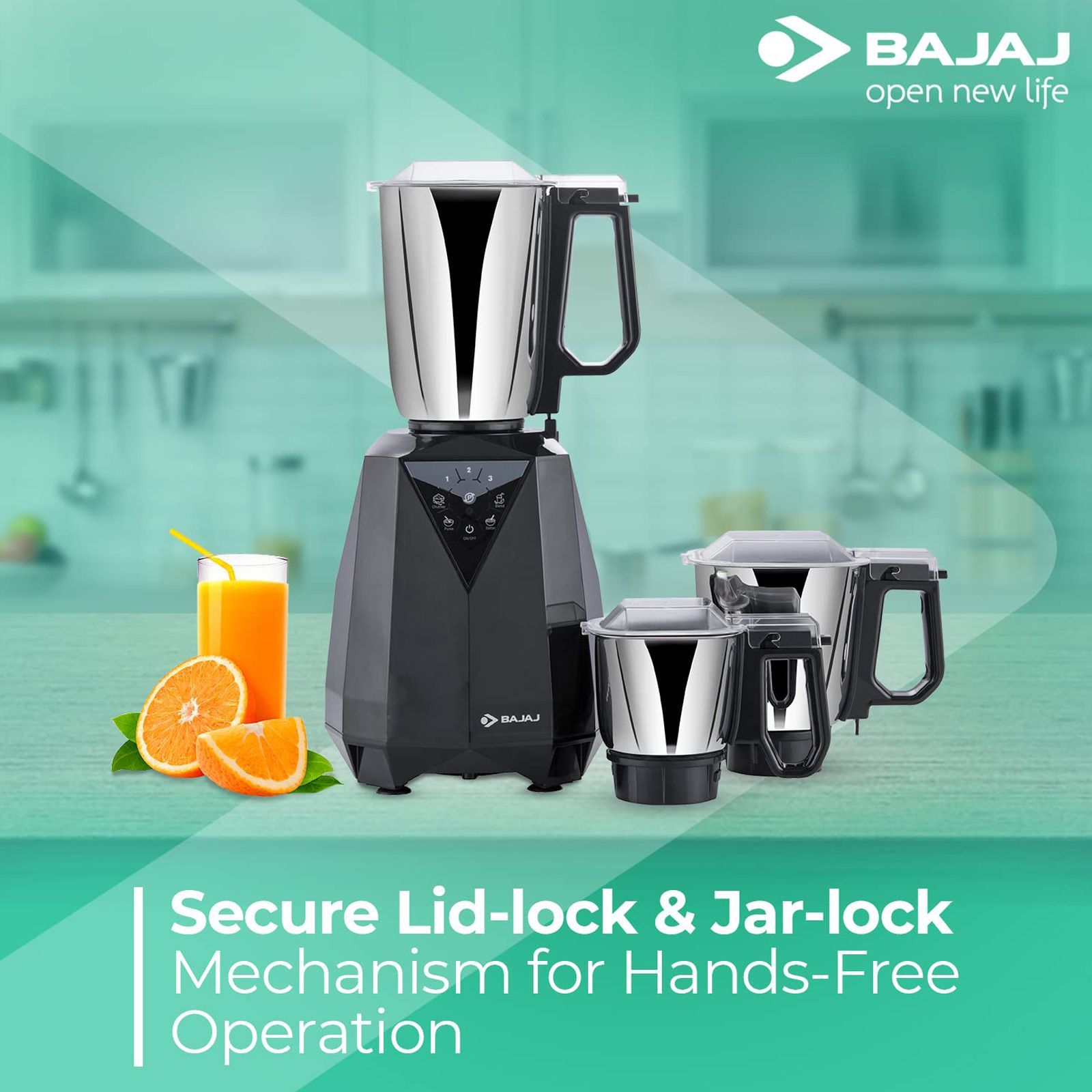 BAJAJ Juvel Digi 800 Watt 3 Jars Mixer Grinder (Pulse Function, Dark Grey)_5