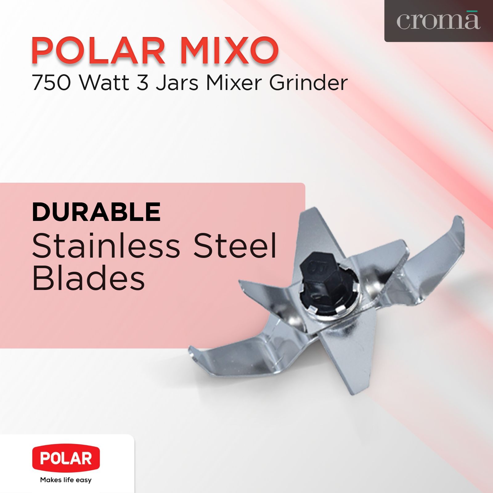 POLAR MIXO 750 Watt 3 Jars Mixer Grinder (Shock Proof Body, White)_9