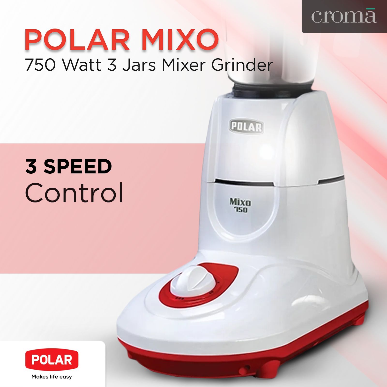 POLAR MIXO 750 Watt 3 Jars Mixer Grinder (Shock Proof Body, White)_10
