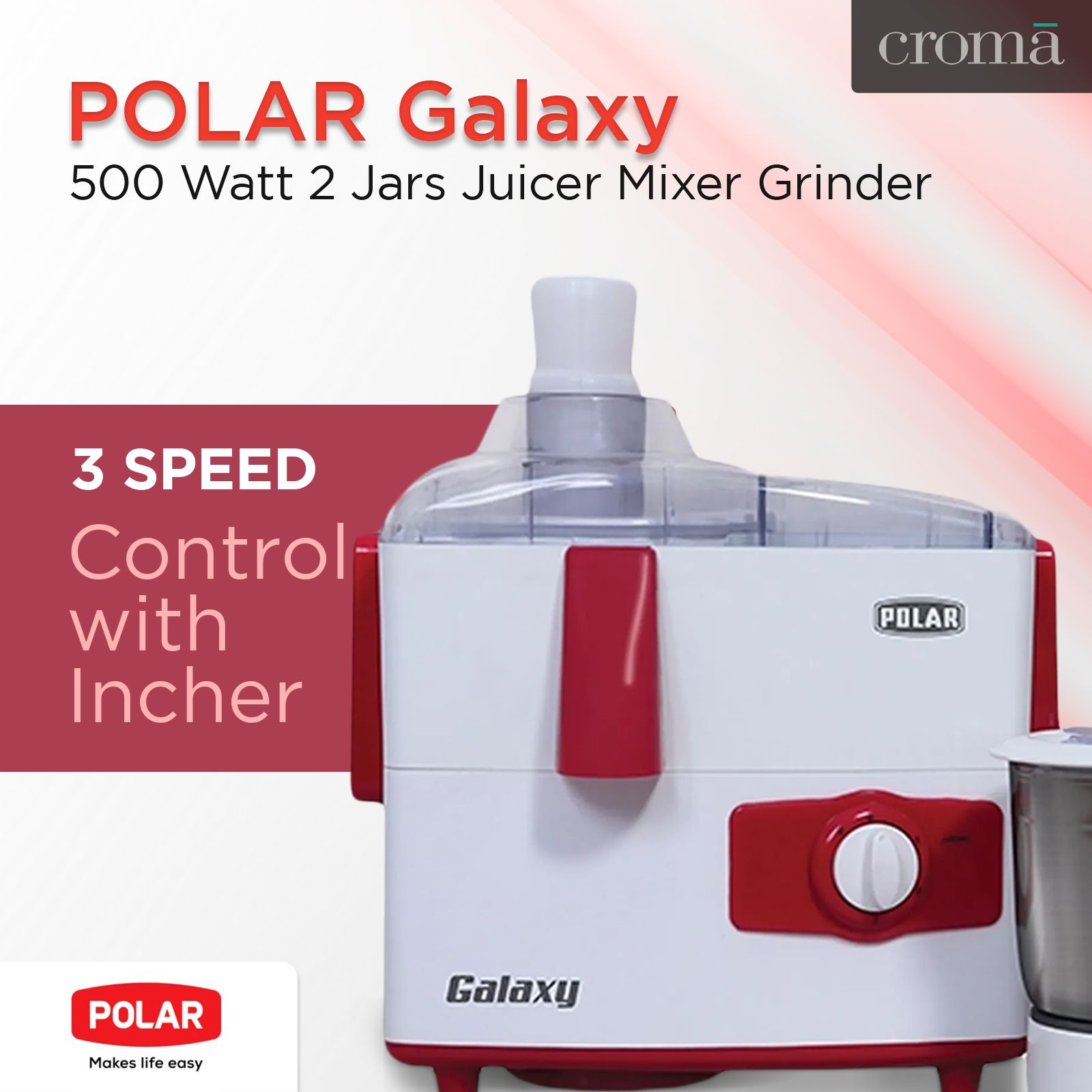 POLAR Galaxy 500 Watt 2 Jars Juicer Mixer Grinder (18000 RPM, Auto Shut Off, White)_6