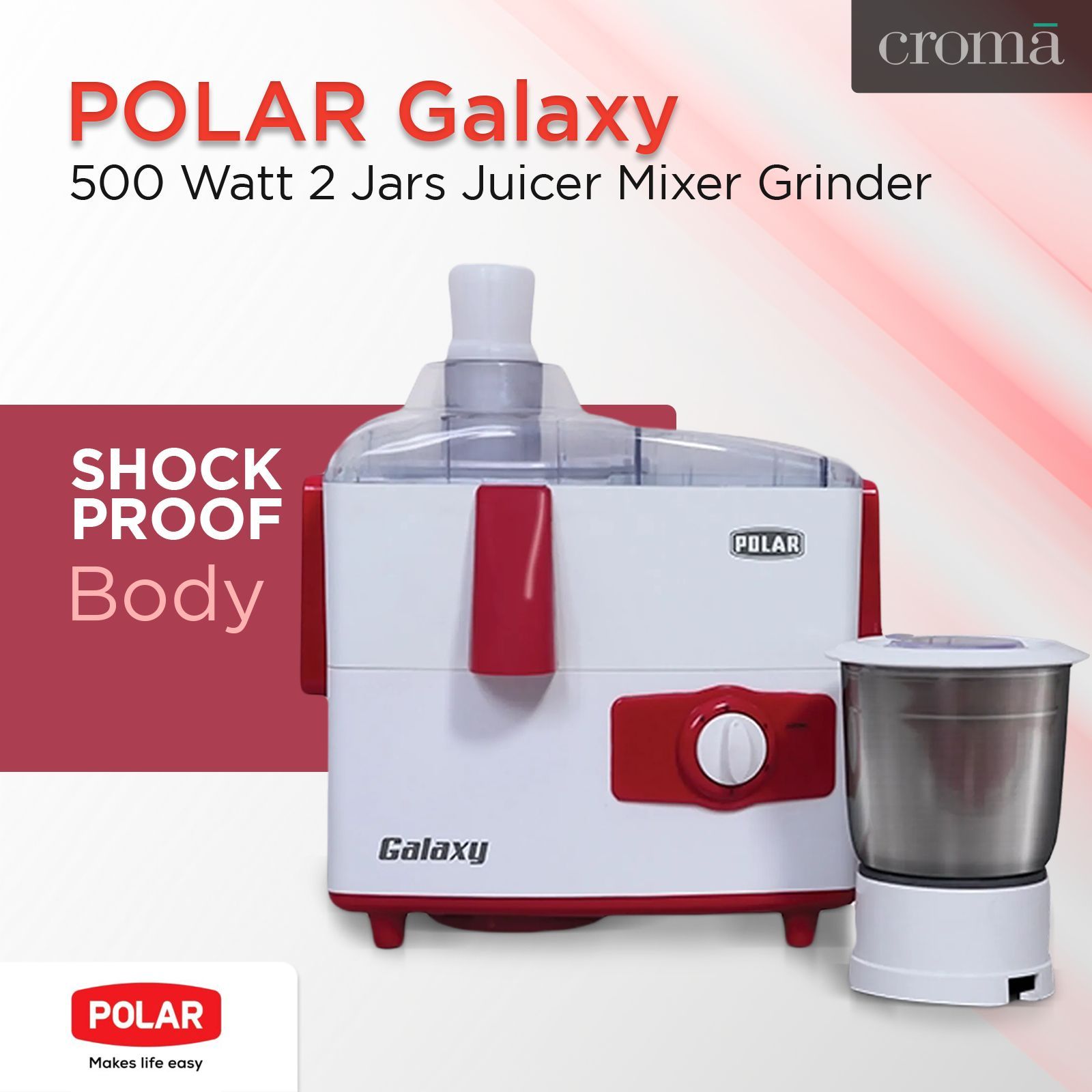 POLAR Galaxy 500 Watt 2 Jars Juicer Mixer Grinder (18000 RPM, Auto Shut Off, White)_7