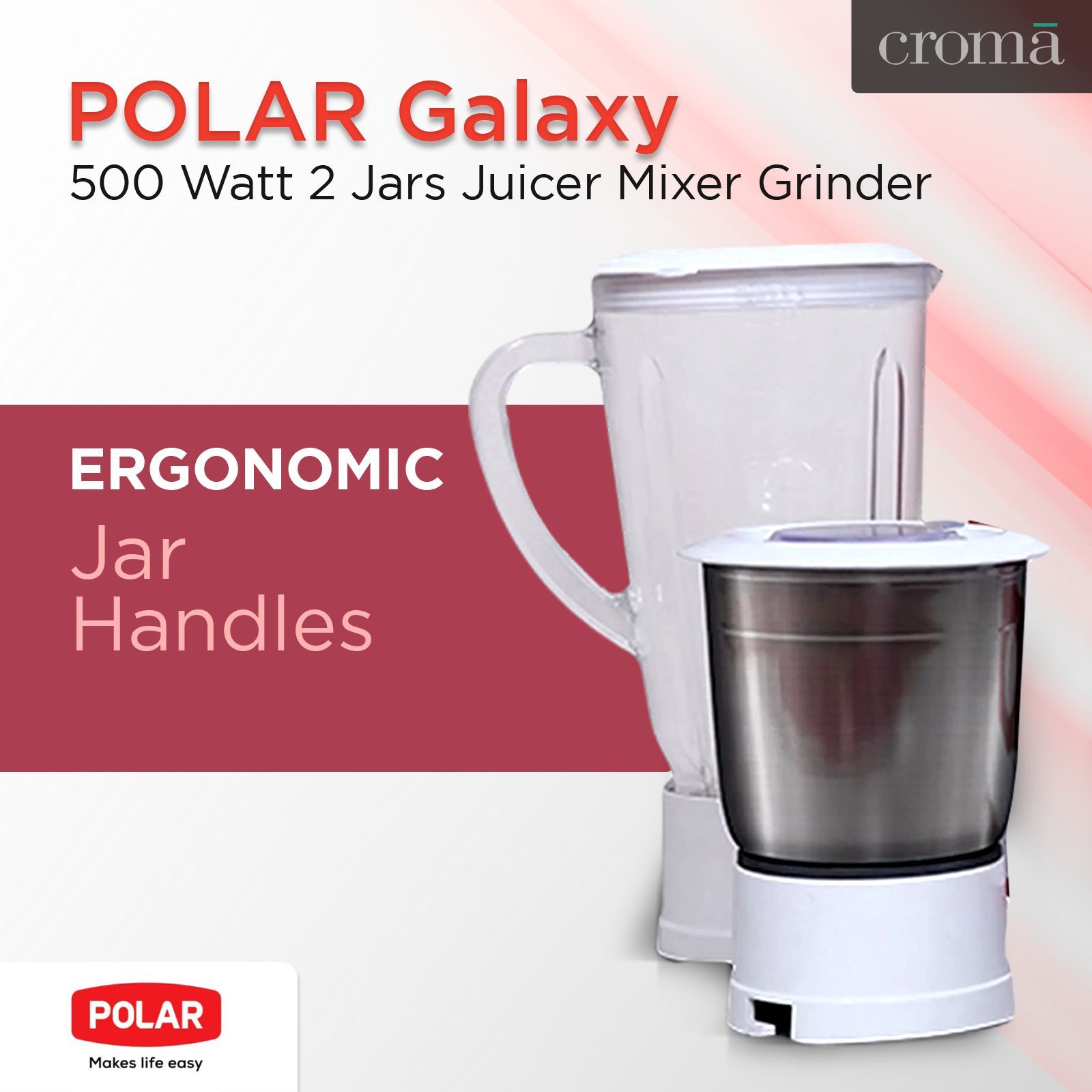 POLAR Galaxy 500 Watt 2 Jars Juicer Mixer Grinder (18000 RPM, Auto Shut Off, White)_8