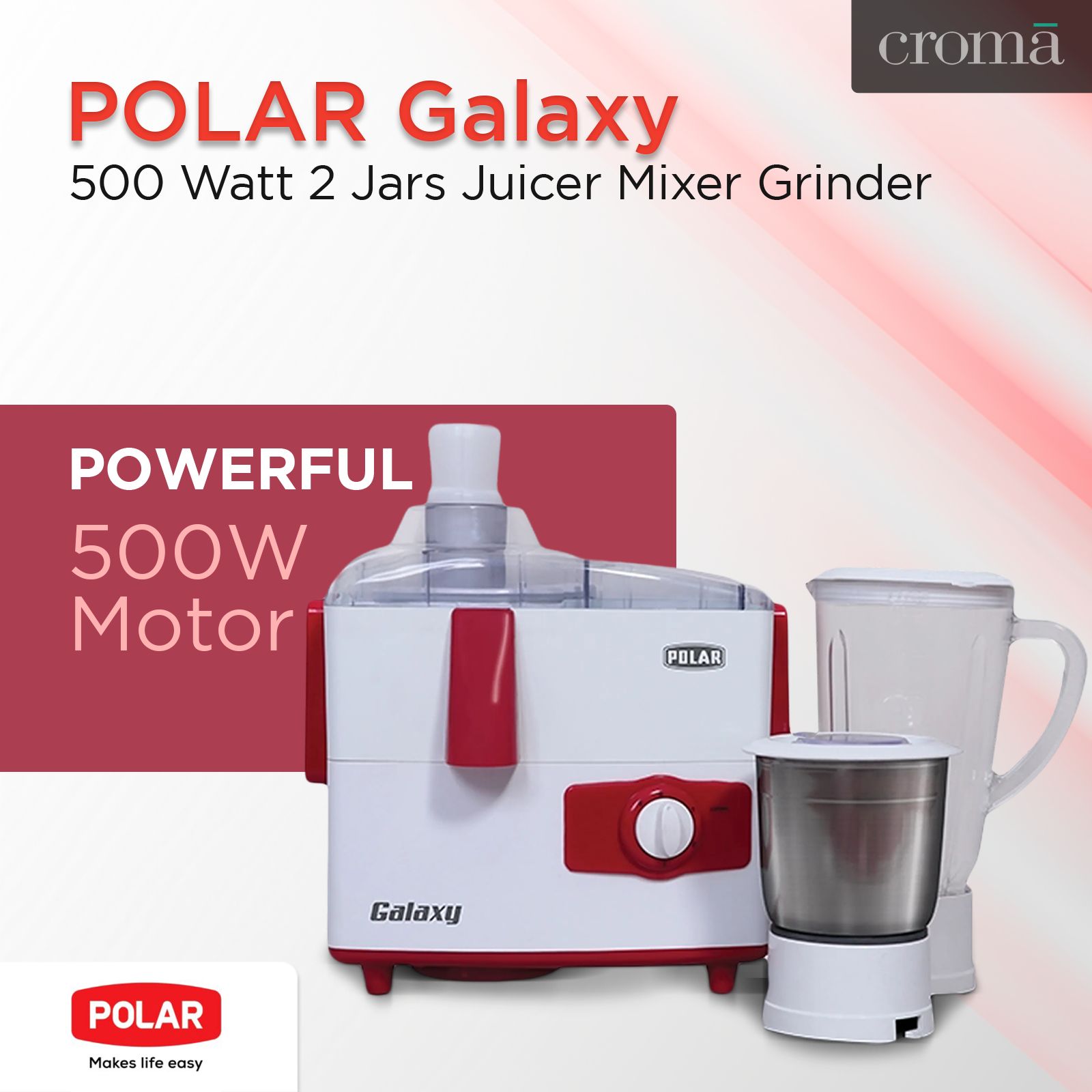 POLAR Galaxy 500 Watt 2 Jars Juicer Mixer Grinder (18000 RPM, Auto Shut Off, White)_4