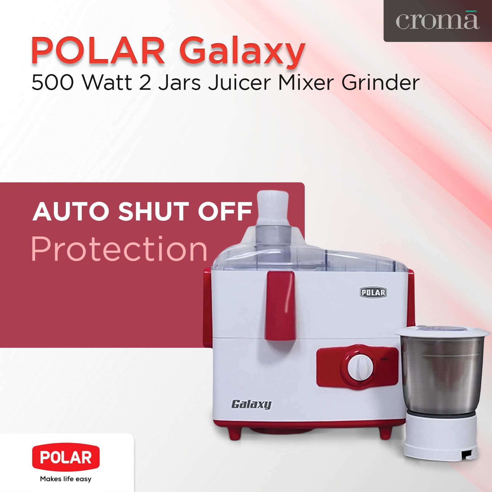 POLAR Galaxy 500 Watt 2 Jars Juicer Mixer Grinder (18000 RPM, Auto Shut Off, White)_5