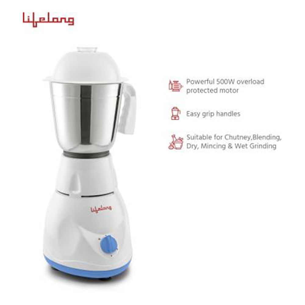 Lifelong Power Pro 500 Watt 3 Jars Mixer Grinder (Overload Protection, White)_5