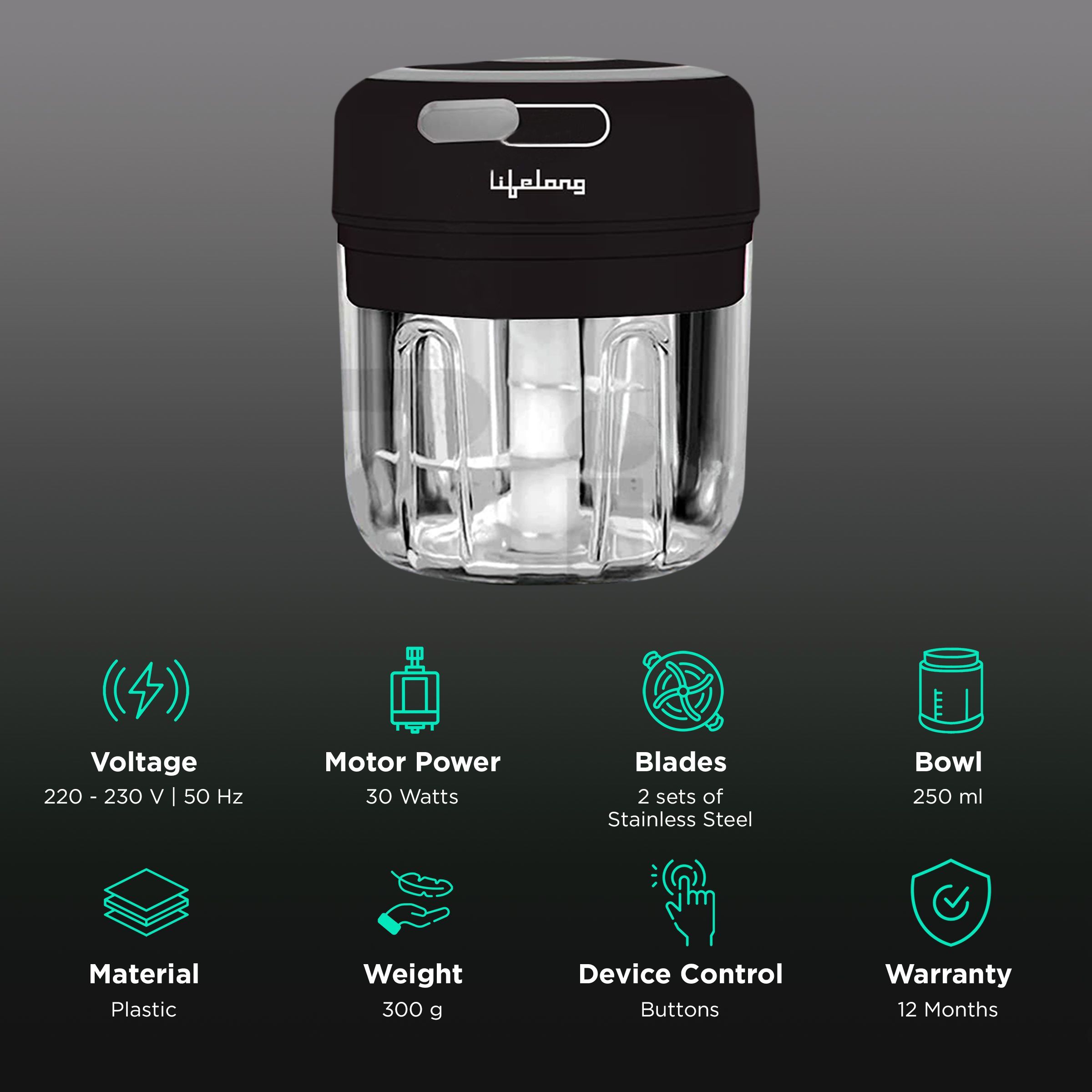 Lifelong 30 Watt Vegetable & Fruit Chopper with 2 Blades (Black)_2