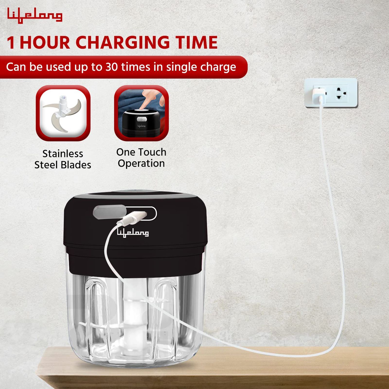 Lifelong 30 Watt Vegetable & Fruit Chopper with 2 Blades (Black)_4