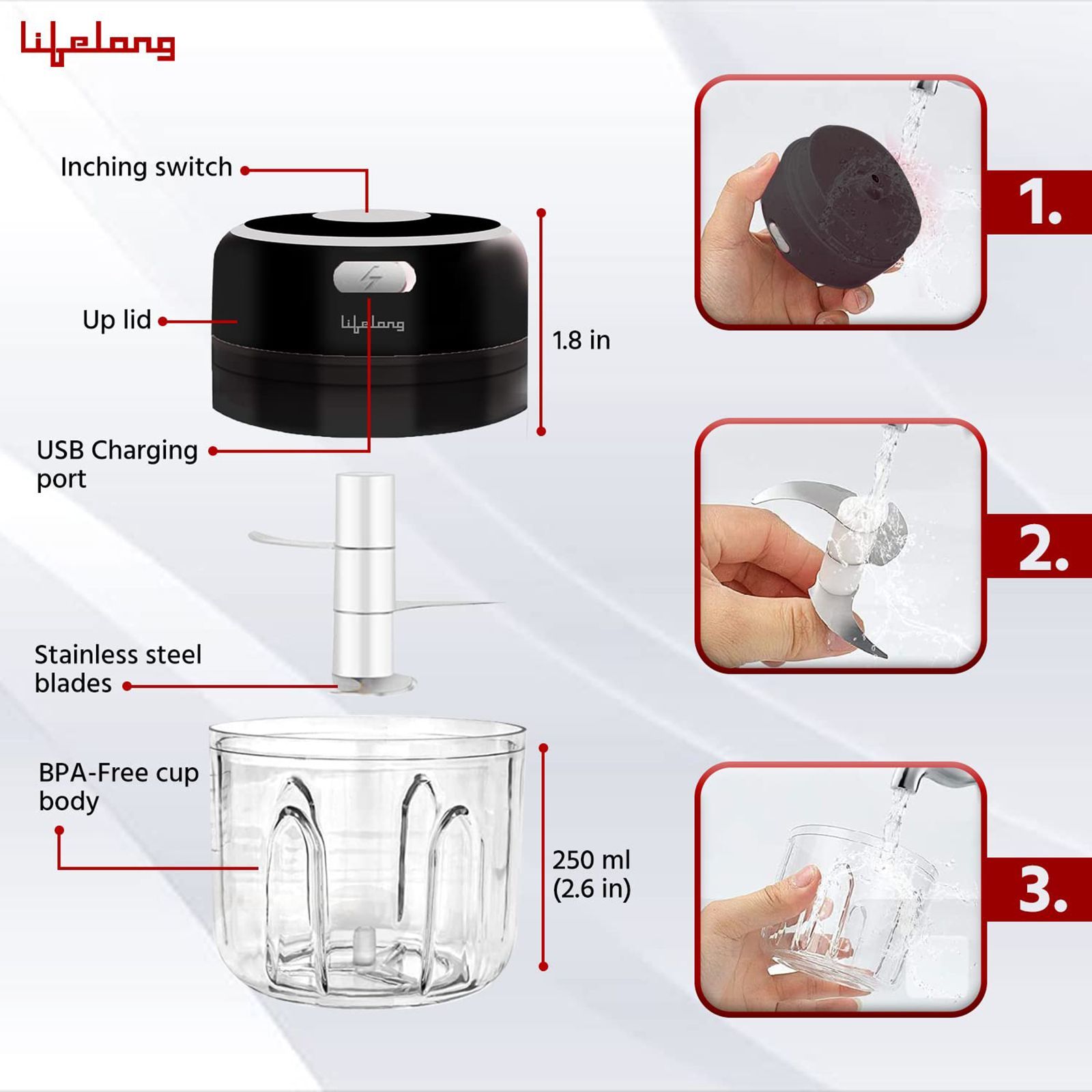 Lifelong 30 Watt Vegetable & Fruit Chopper with 2 Blades (Black)_5