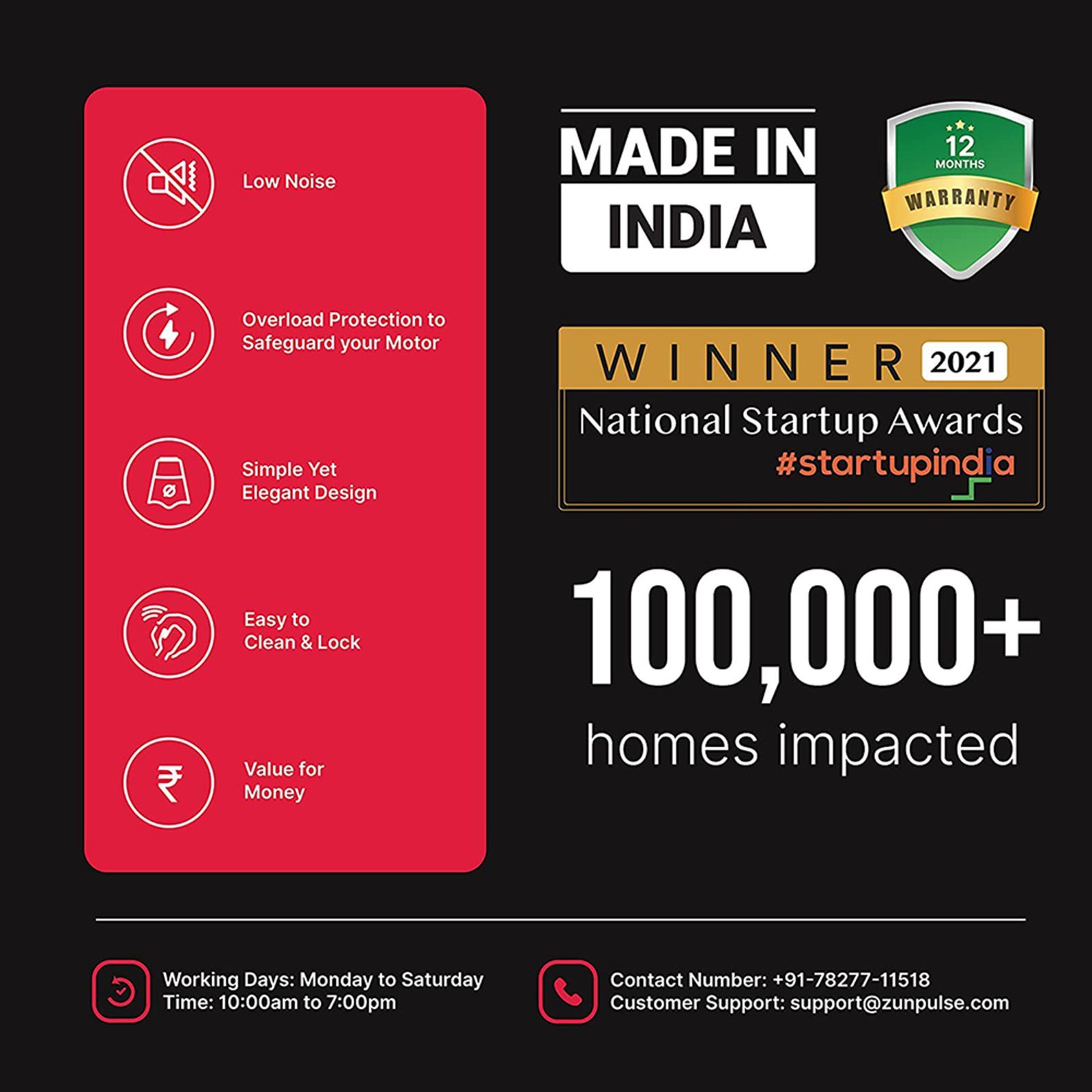 zunvolt 500 Watt 3 Jars Mixer Grinder (22000 RPM, Powerful Motor, White)_9