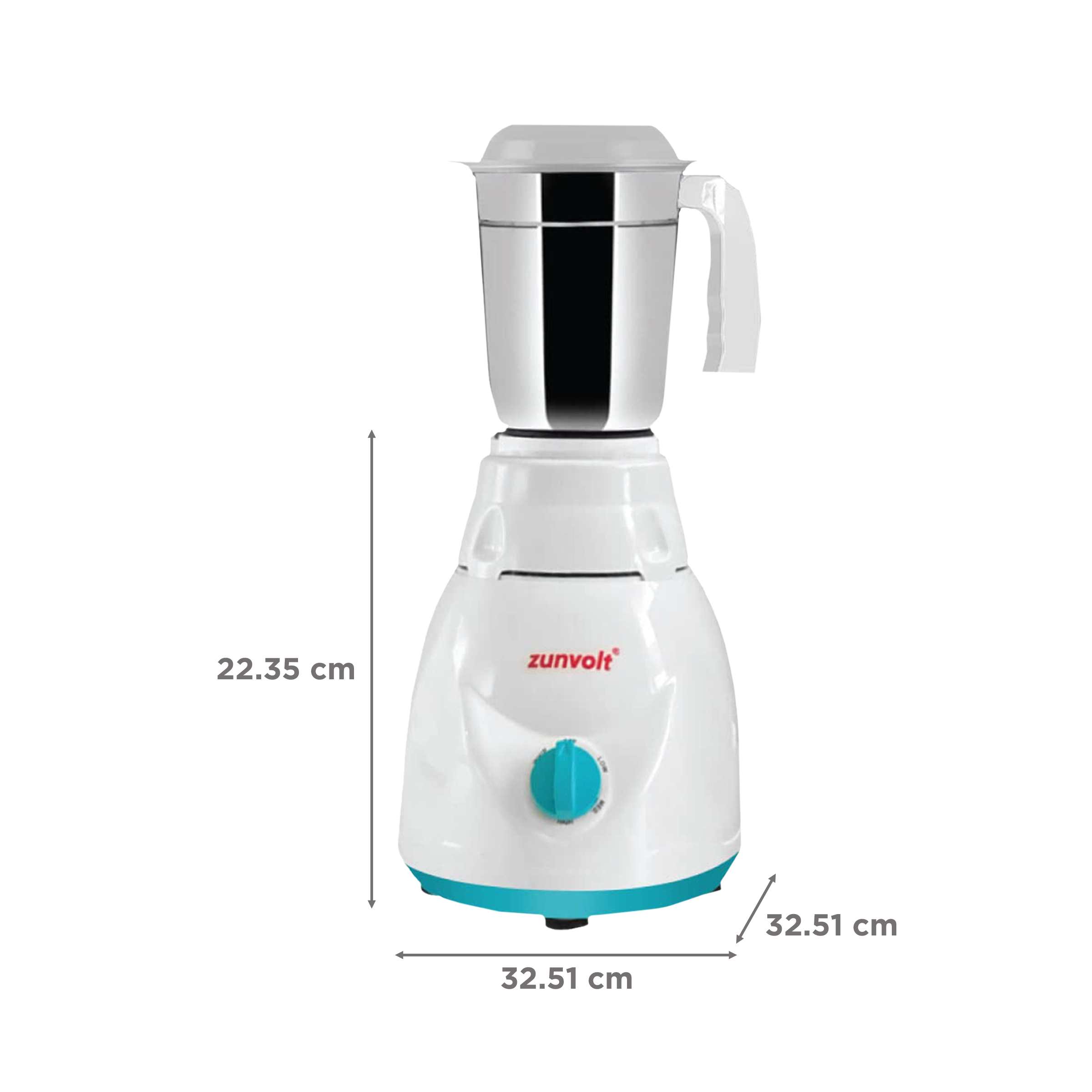 zunvolt 500 Watt 3 Jars Mixer Grinder (22000 RPM, Powerful Motor, White)_3