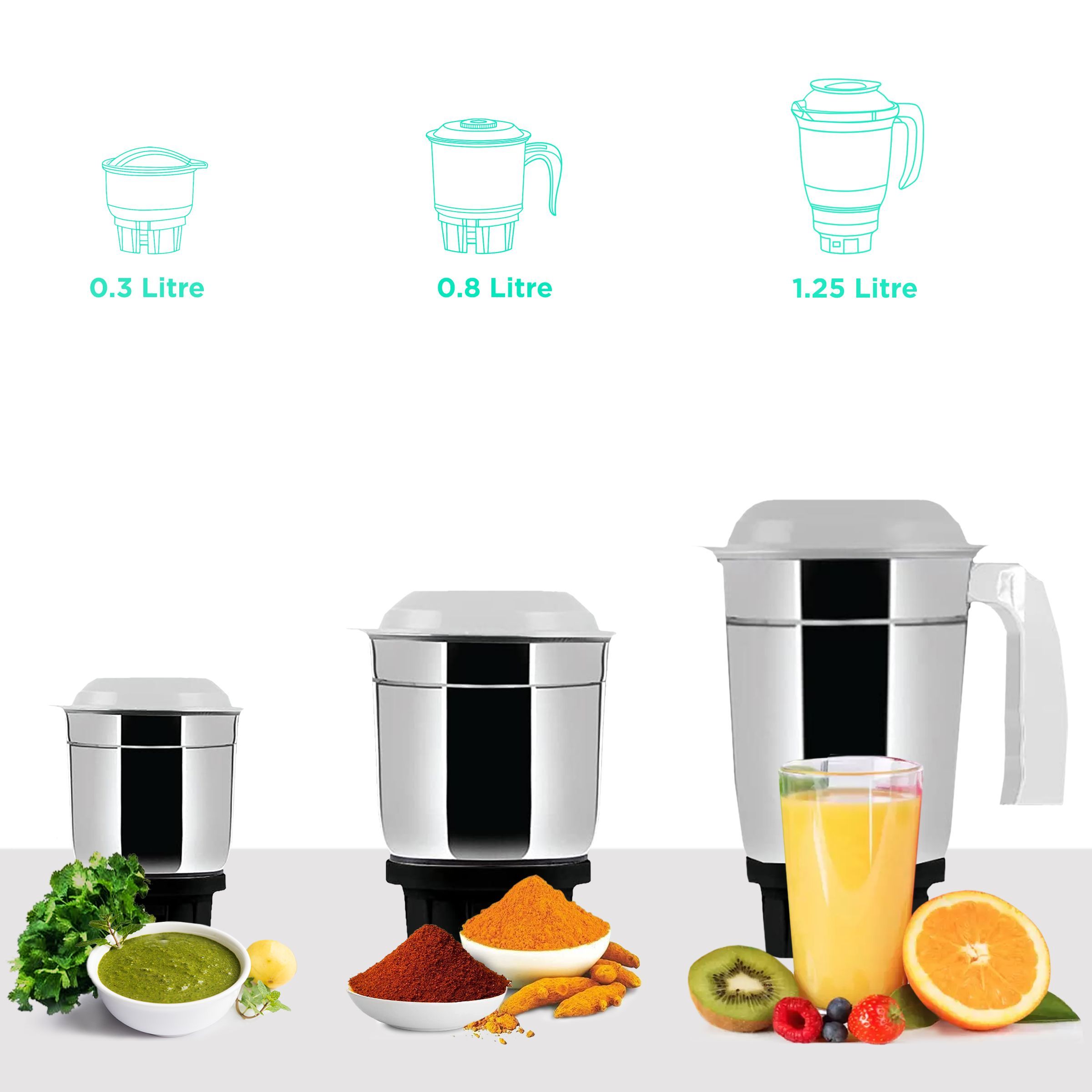 zunvolt 500 Watt 3 Jars Mixer Grinder (22000 RPM, Powerful Motor, White)_4