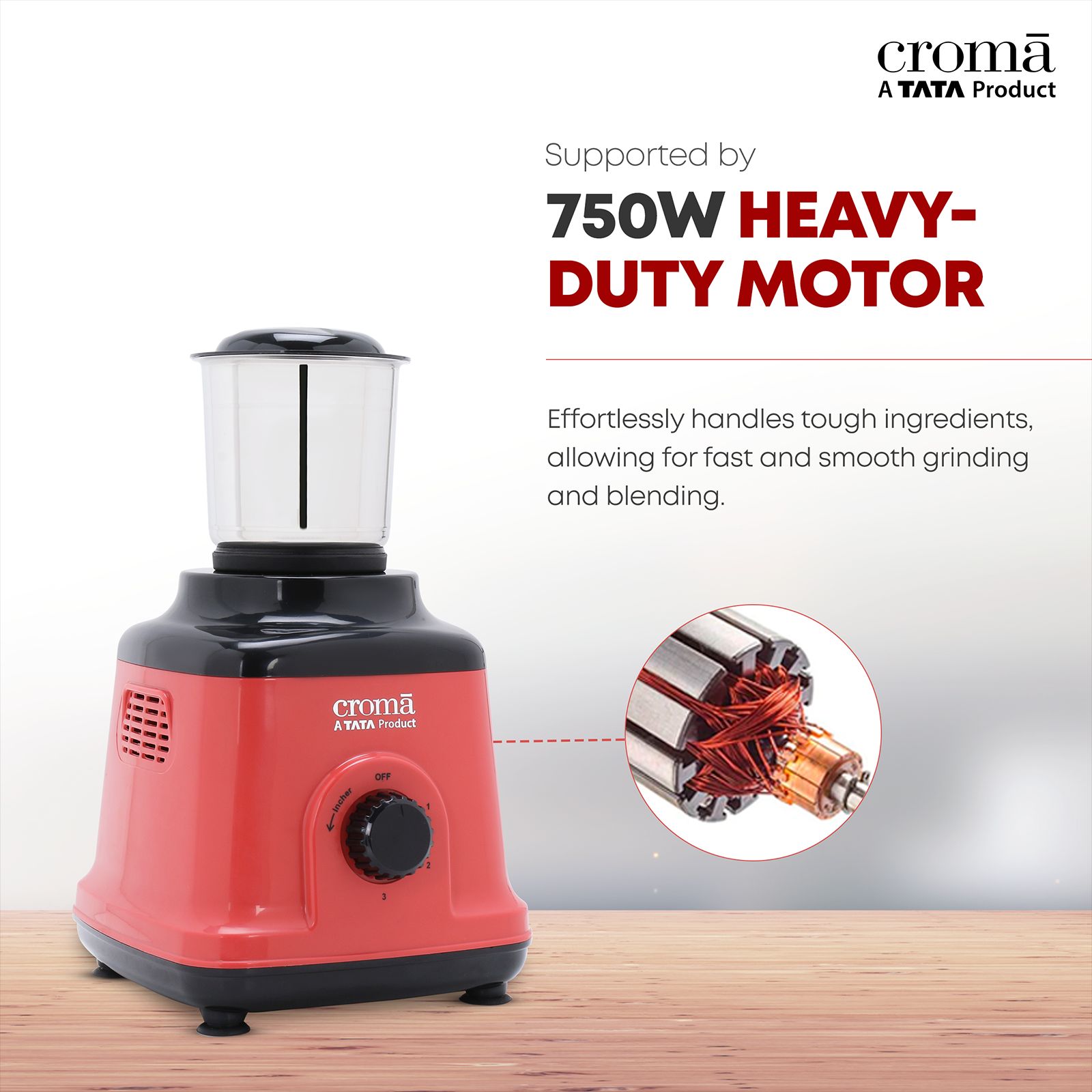 Croma 750 Watt 3 Jars Mixer Grinder (20000 RPM, Overload Protection, Red & Black)_13