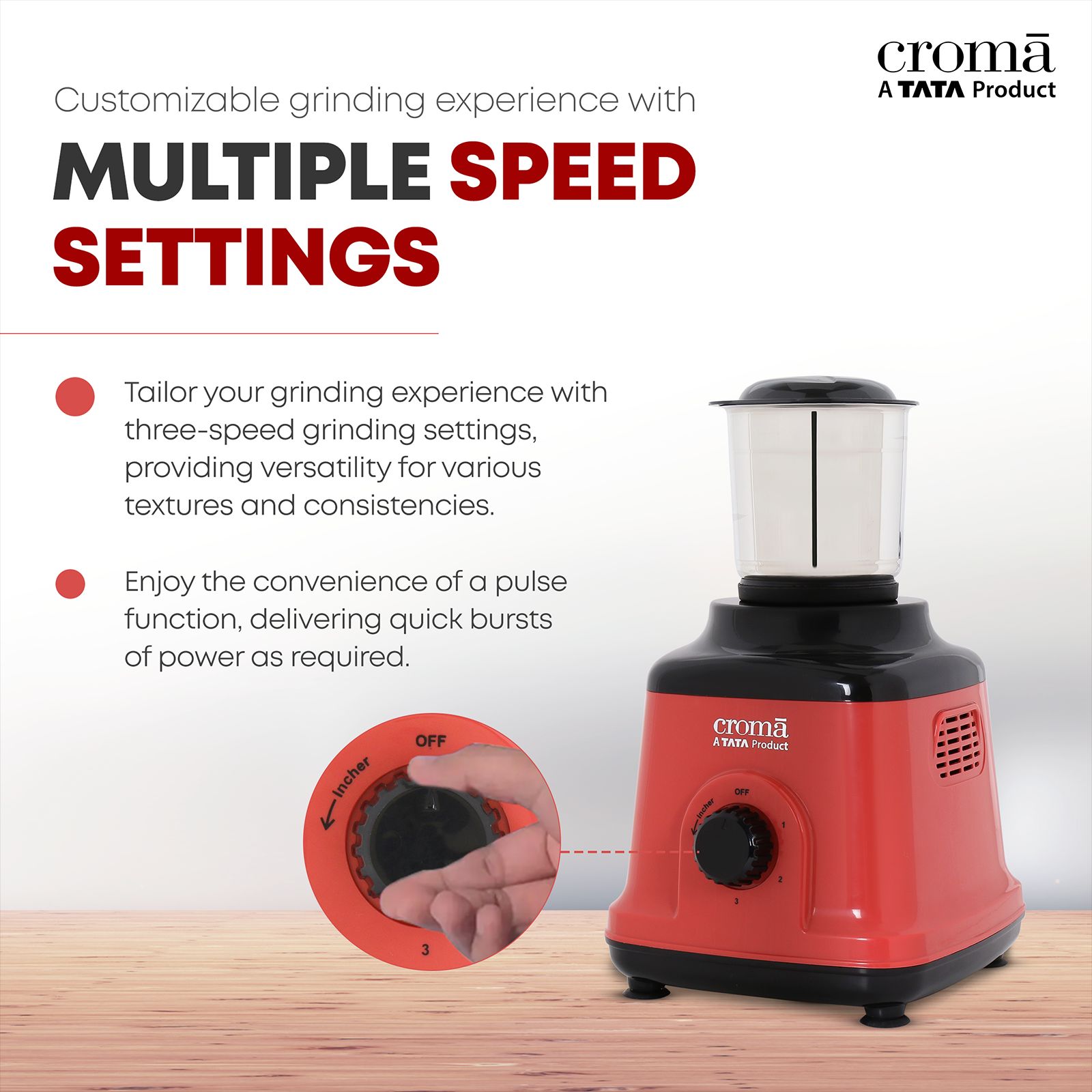 Croma 750 Watt 3 Jars Mixer Grinder (20000 RPM, Overload Protection, Red & Black)_14