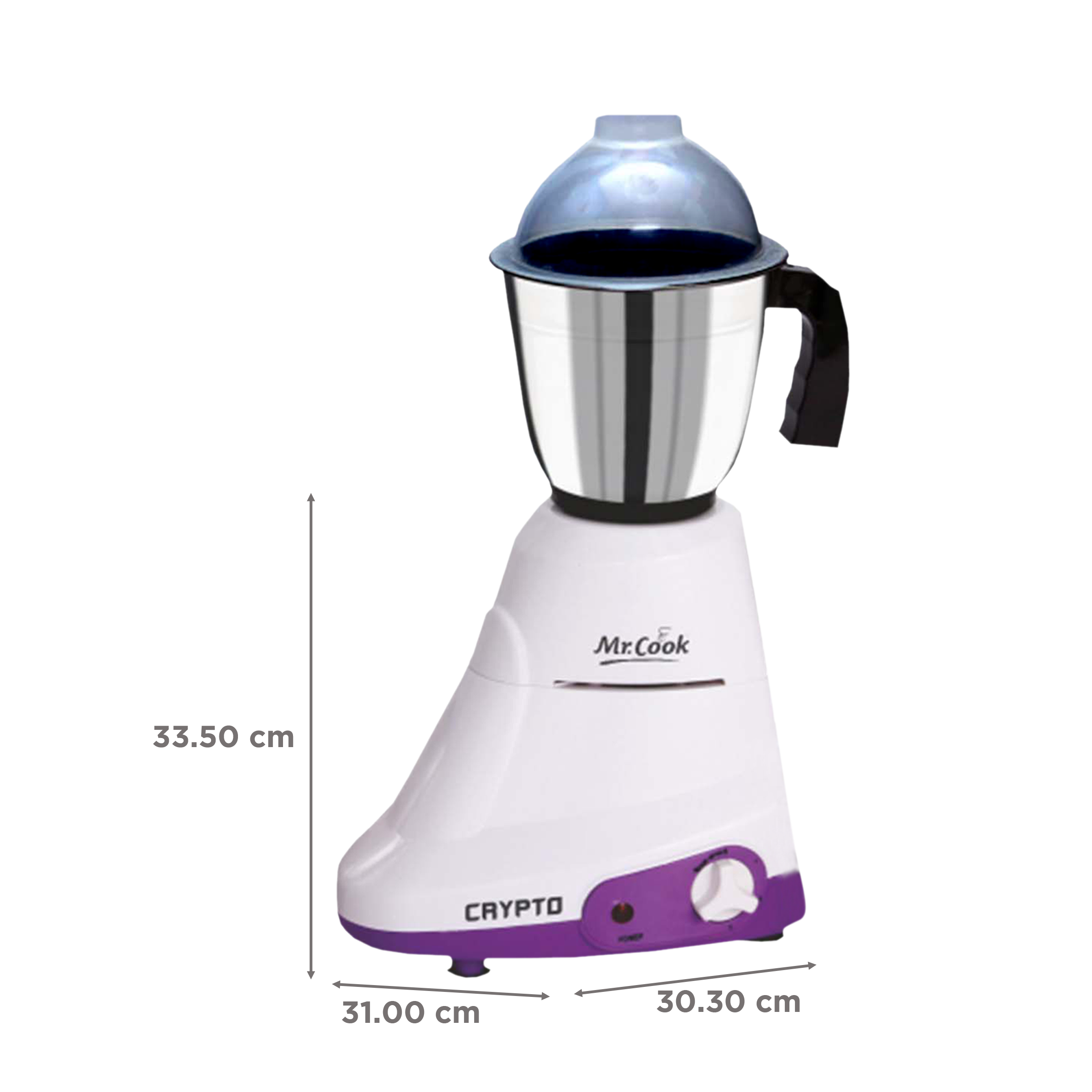 MR COOK Crypto 600 Watt 3 Jars Mixer Grinder (3 Speed Control, White & Purple)_3