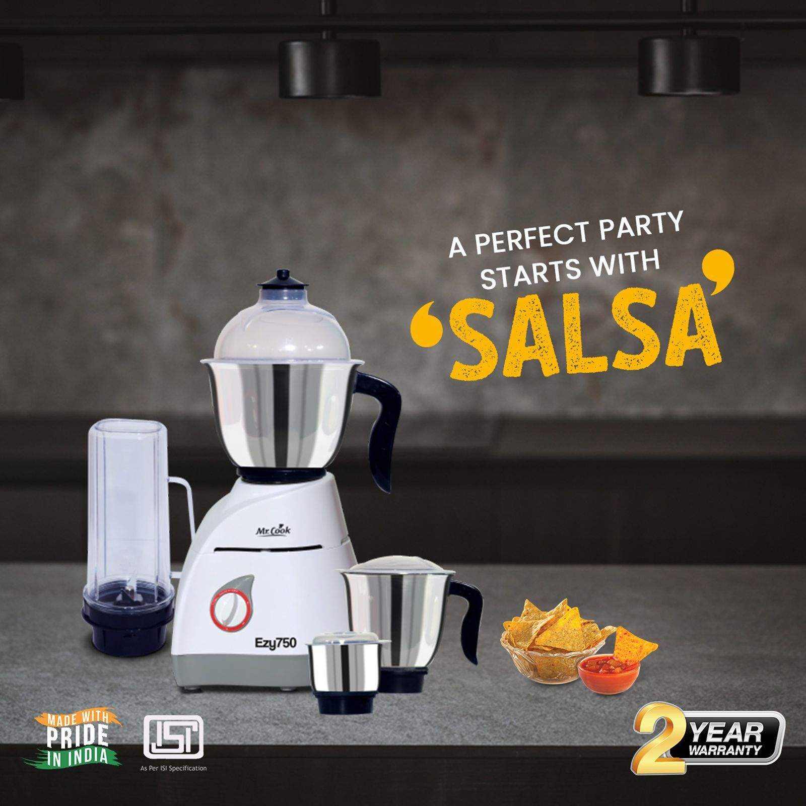 MR COOK Ezy750 750 Watt 4 Jars Mixer Grinder (Overload Protection, White & Grey)_6