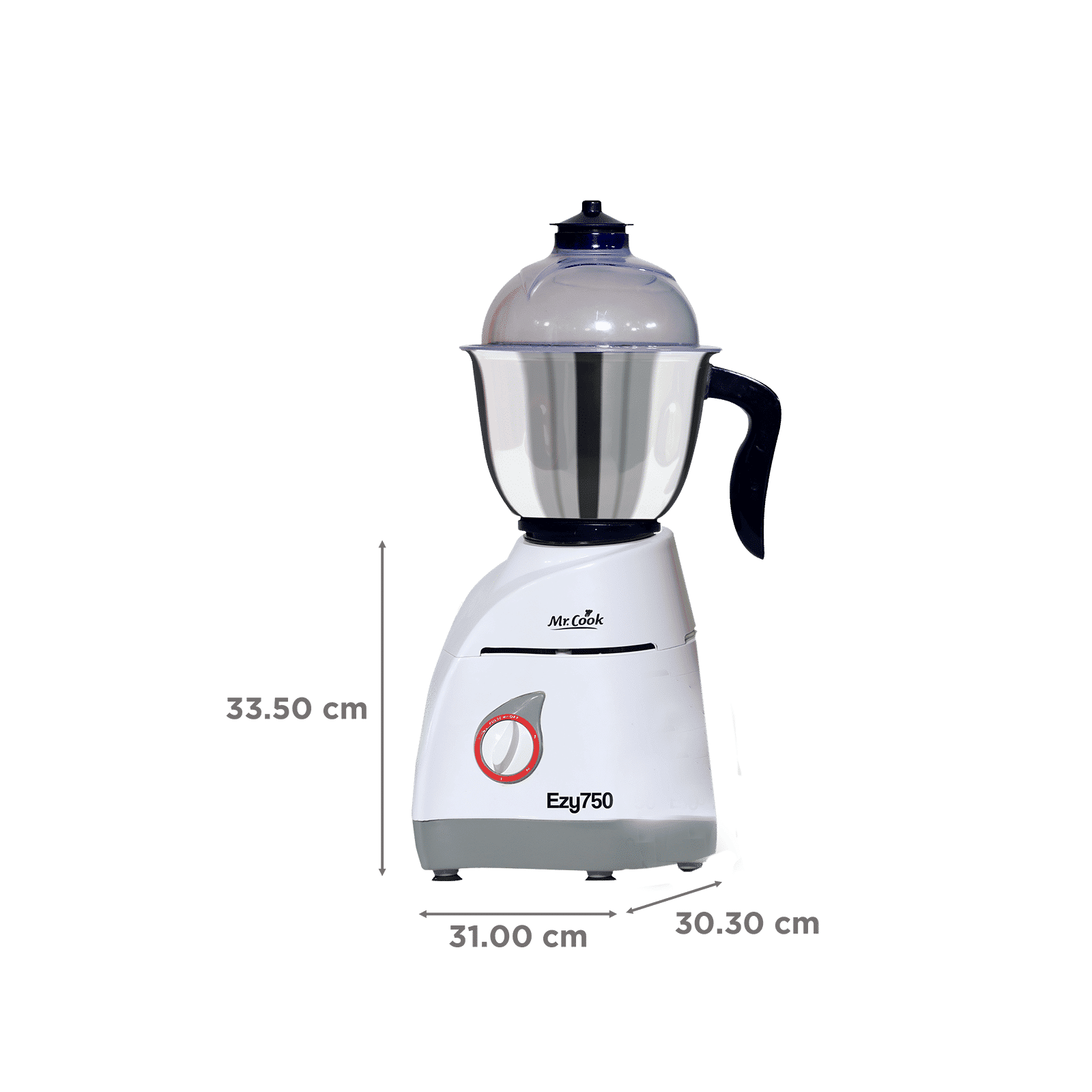 MR COOK Ezy750 750 Watt 4 Jars Mixer Grinder (Overload Protection, White & Grey)_3