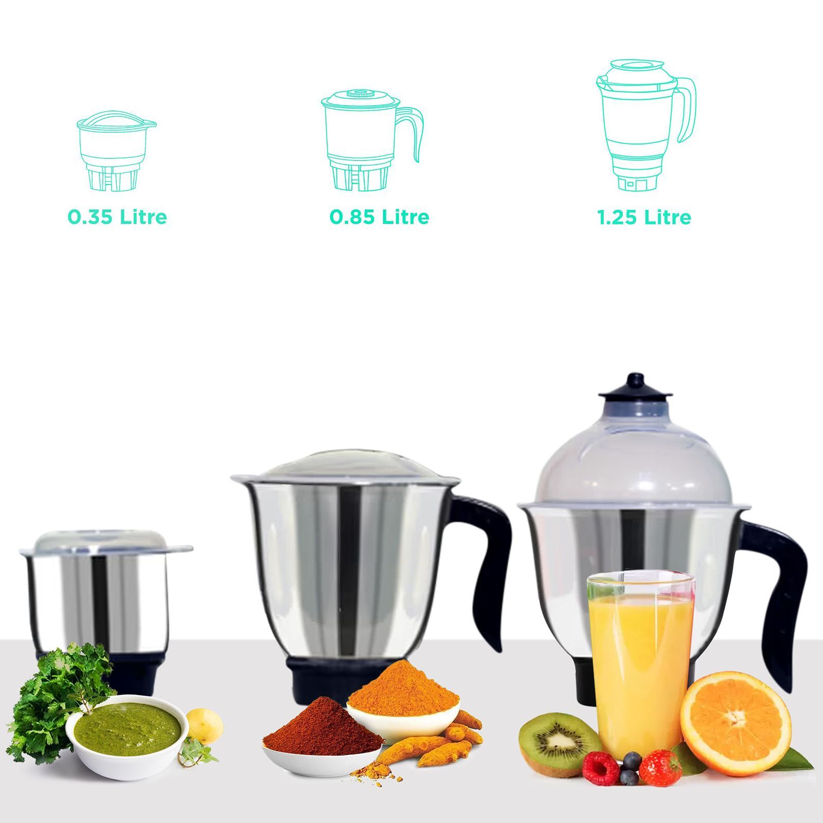 MR COOK Ezy750 750 Watt 4 Jars Mixer Grinder (Overload Protection, White & Grey)_4