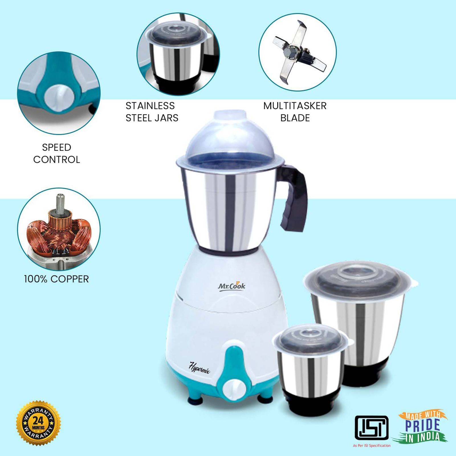 MR COOK Hypermix 500 Watt 3 Jars Mixer Grinder (3 Speed Control, Sky Blue) MR COOK Hypermix 500 Watt 3 Jars Mixer Grinder (3 Speed Control, Sky Blue)_6