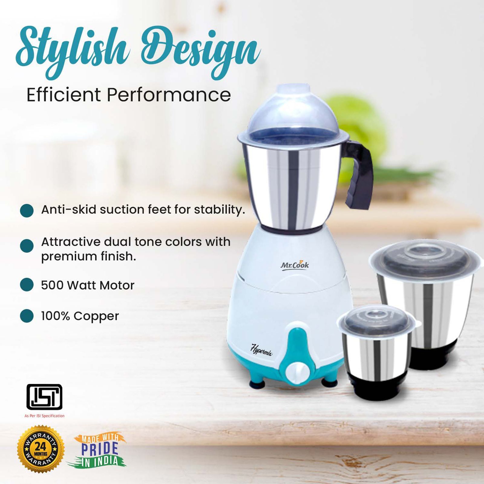 MR COOK Hypermix 500 Watt 3 Jars Mixer Grinder (3 Speed Control, Sky Blue) MR COOK Hypermix 500 Watt 3 Jars Mixer Grinder (3 Speed Control, Sky Blue)_7