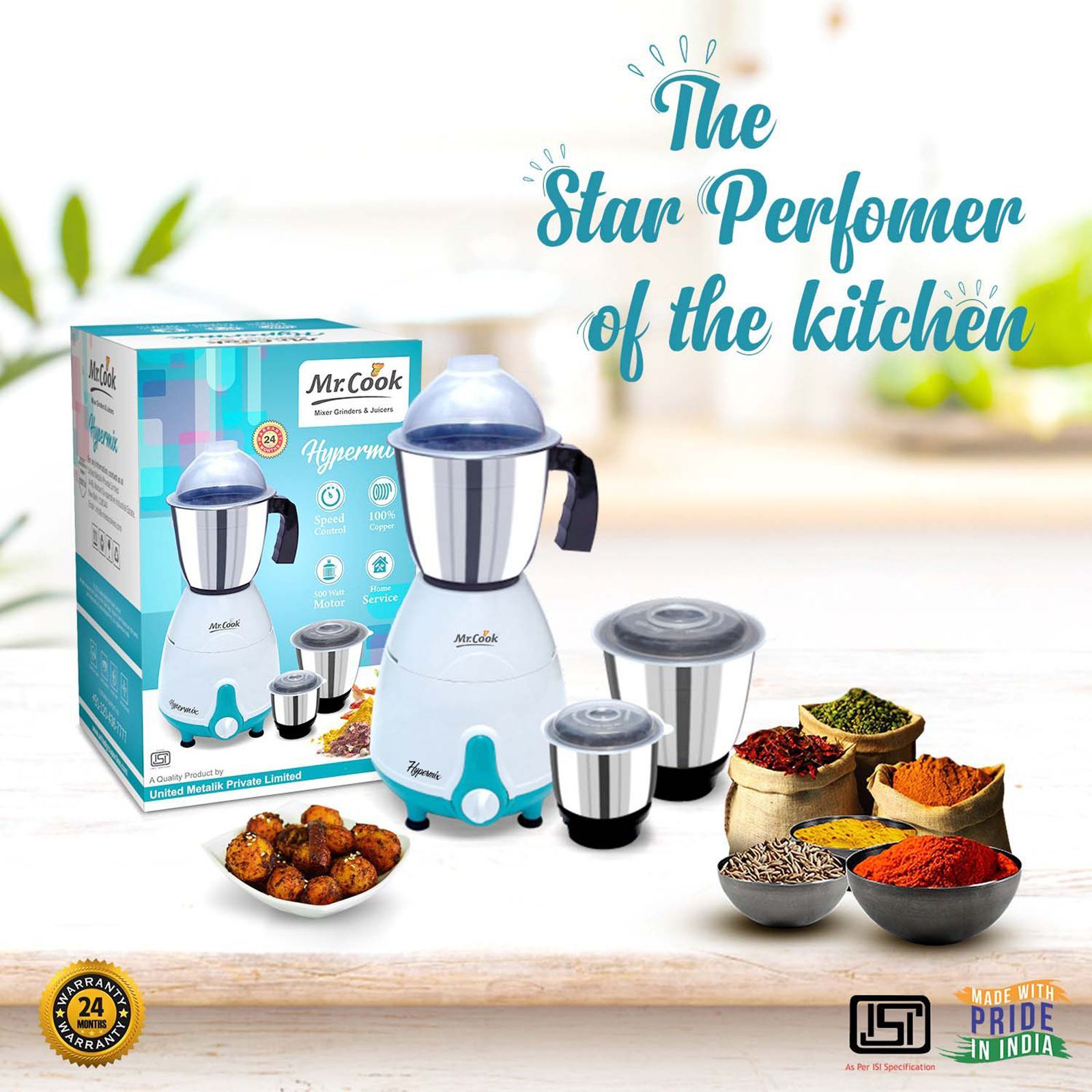 MR COOK Hypermix 500 Watt 3 Jars Mixer Grinder (3 Speed Control, Sky Blue) MR COOK Hypermix 500 Watt 3 Jars Mixer Grinder (3 Speed Control, Sky Blue)_8