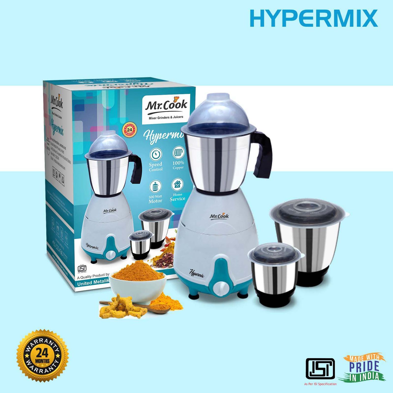 MR COOK Hypermix 500 Watt 3 Jars Mixer Grinder (3 Speed Control, Sky Blue) MR COOK Hypermix 500 Watt 3 Jars Mixer Grinder (3 Speed Control, Sky Blue)_9