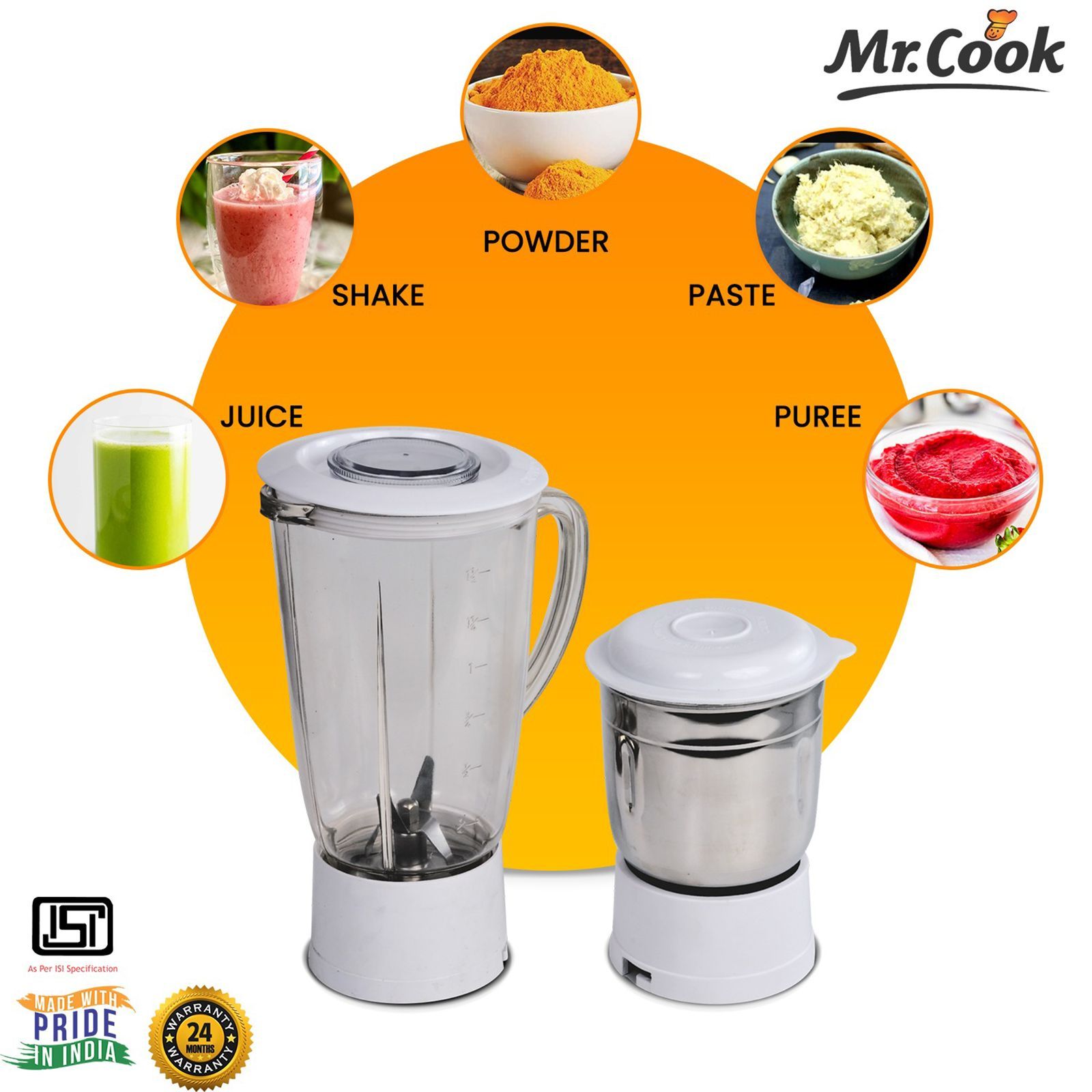 Mr.Cook Prhyme 550 Watt 2 Jars Juicer Mixer Grinder (3 Speed Control, White/Orange)_7
