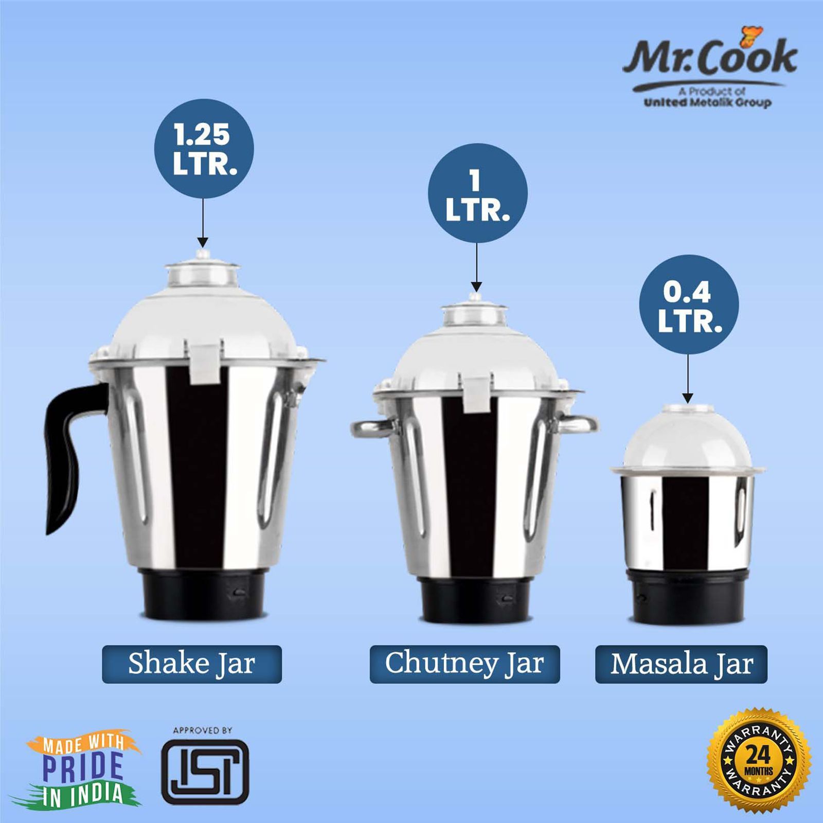 MR COOK Starmix 550 Watt 3 Jars Mixer Grinder (3 Speed Control, White & Blue)_7