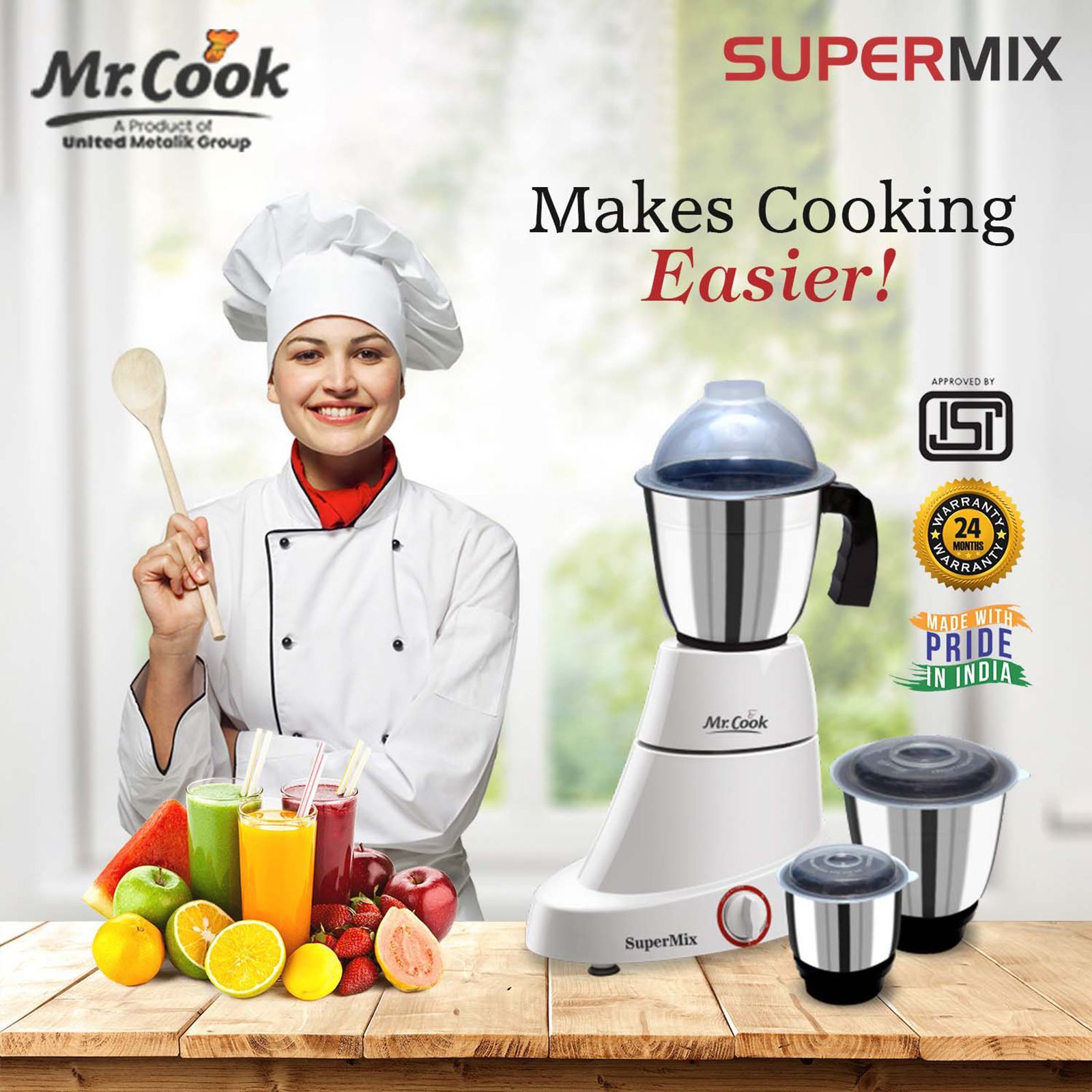 MR COOK SuperMix 600 Watt 3 Jars Mixer Grinder (Shock Proof Body, White)_9
