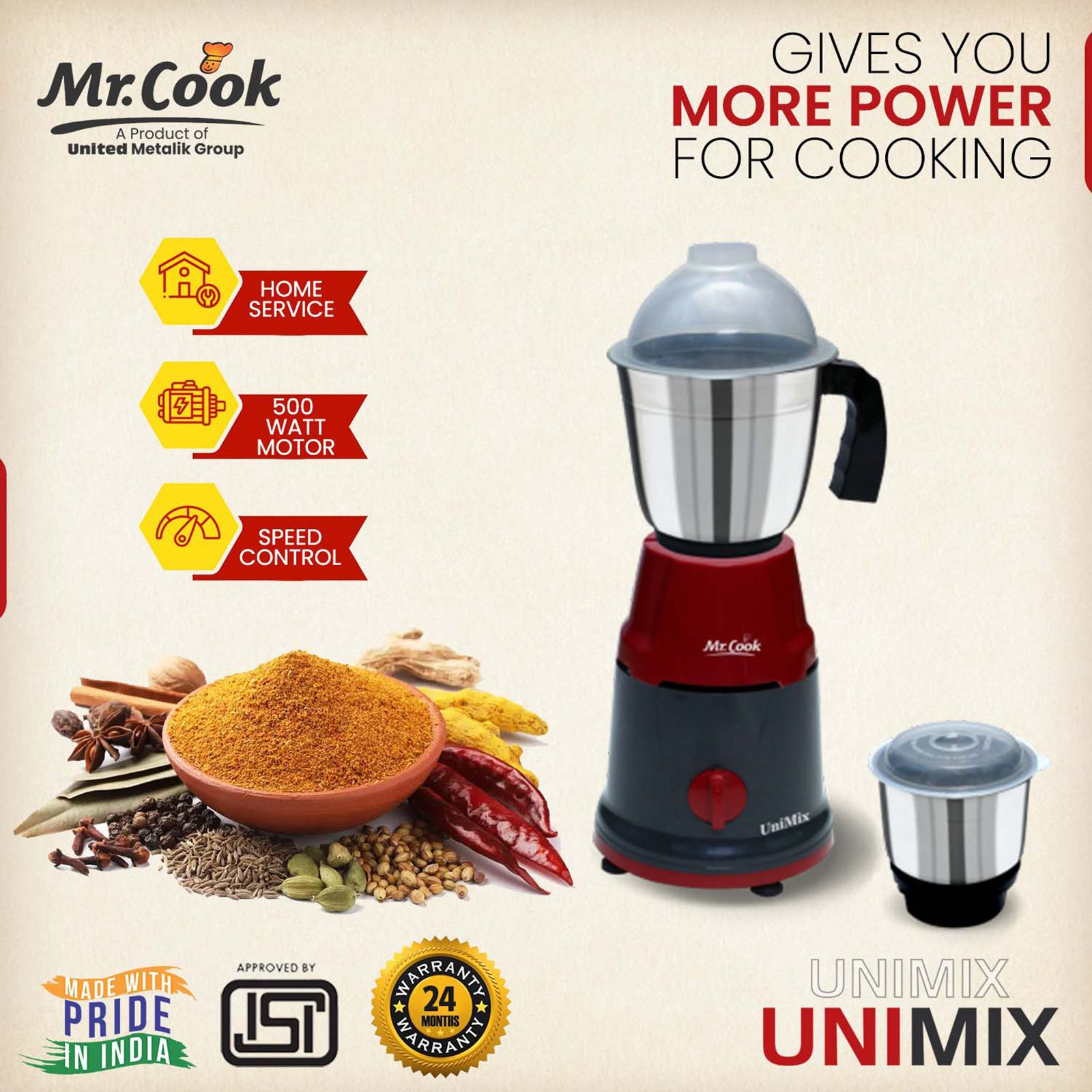 MR COOK UniMix 500 Watt 2 Jars Mixer Grinder (Shock Proof Body, Maroon & Black) MR COOK UniMix 500 Watt 2 Jars Mixer Grinder (Shock Proof Body, Maroon & Black)_5