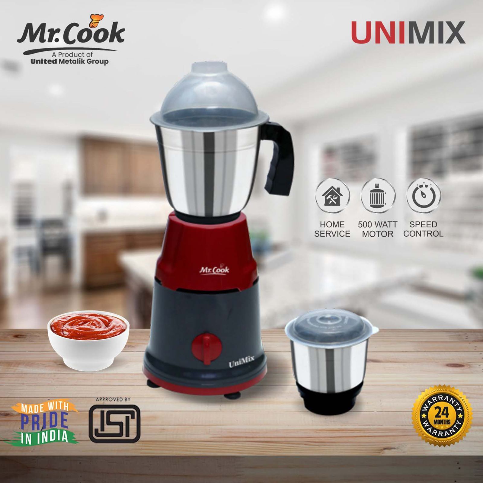 MR COOK UniMix 500 Watt 2 Jars Mixer Grinder (Shock Proof Body, Maroon & Black) MR COOK UniMix 500 Watt 2 Jars Mixer Grinder (Shock Proof Body, Maroon & Black)_9
