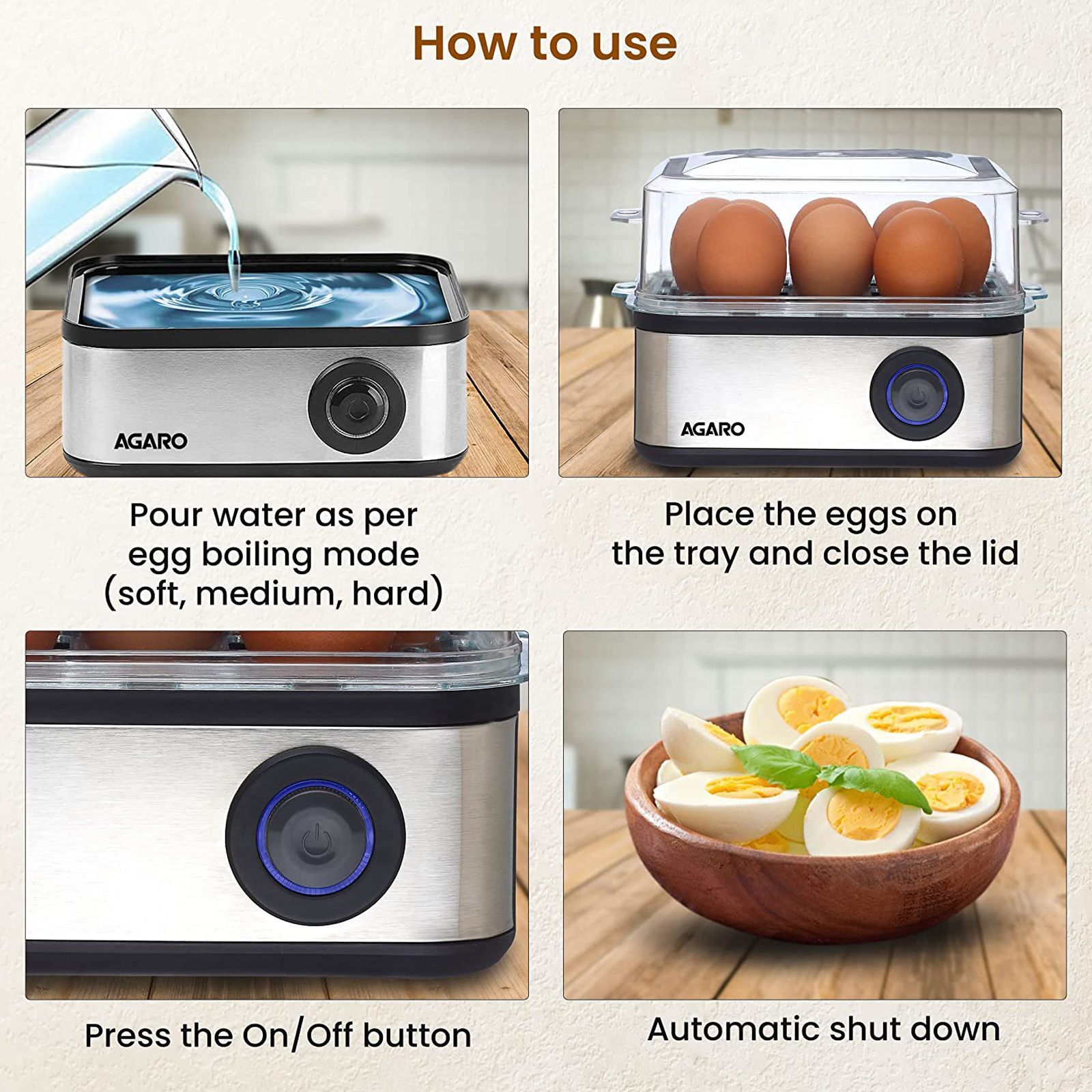 AGARO Grand 8 Egg Electric Egg Boiler & Poacher with Auto Shut Off (Silver)_7