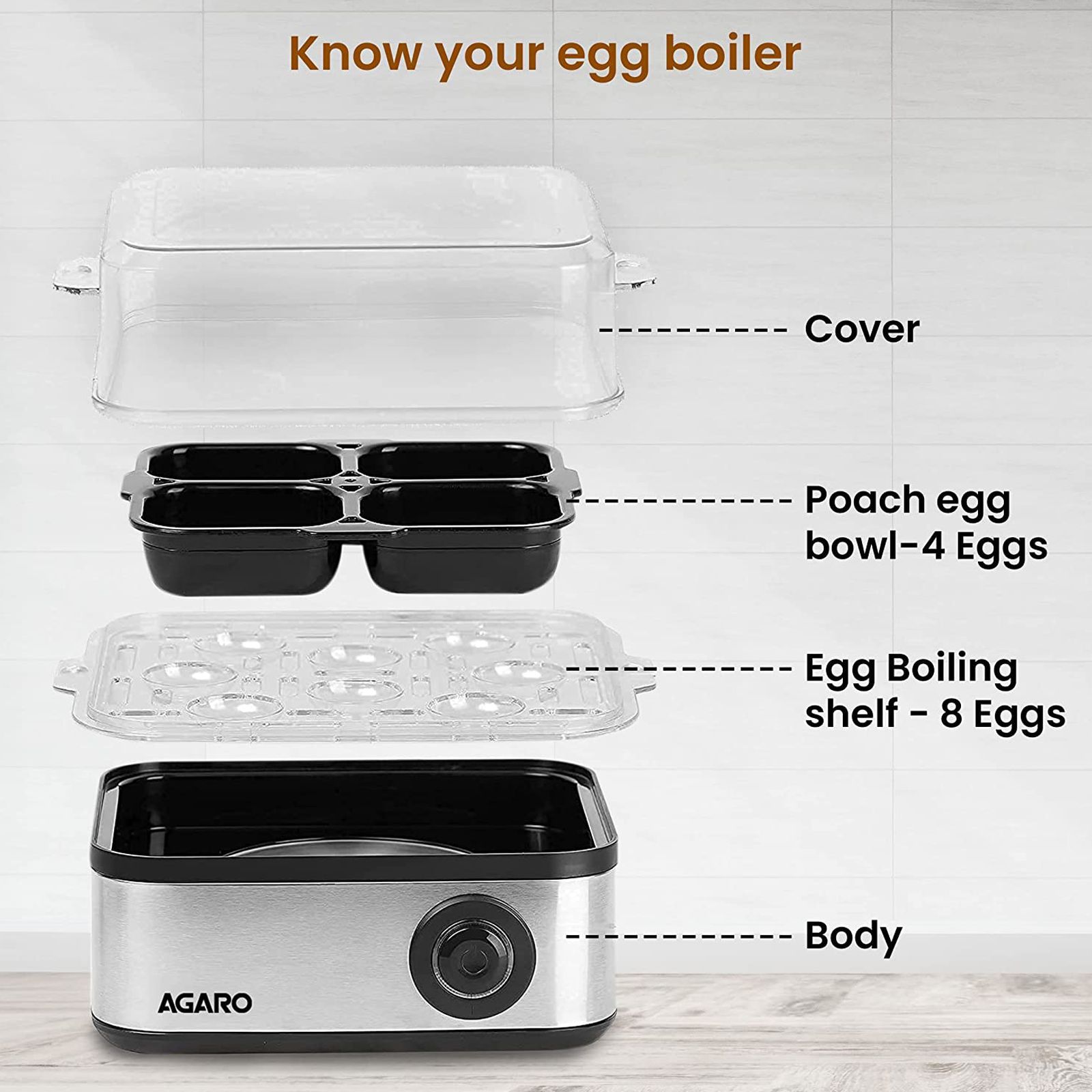 AGARO Grand 8 Egg Electric Egg Boiler & Poacher with Auto Shut Off (Silver)_9