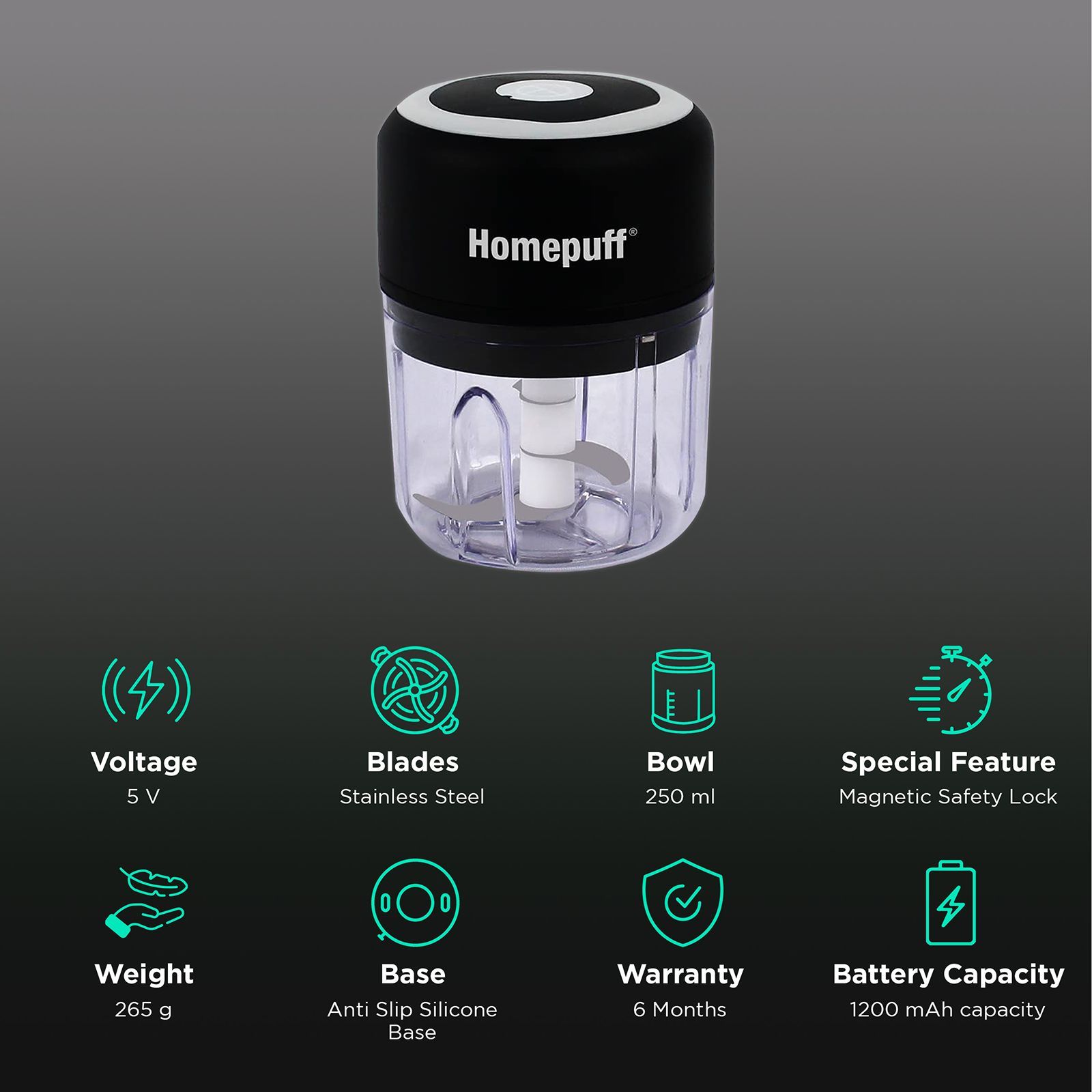 HomePuff H311 30 Watt Electric Vegetable Chopper with 3 Blades (Black)_2