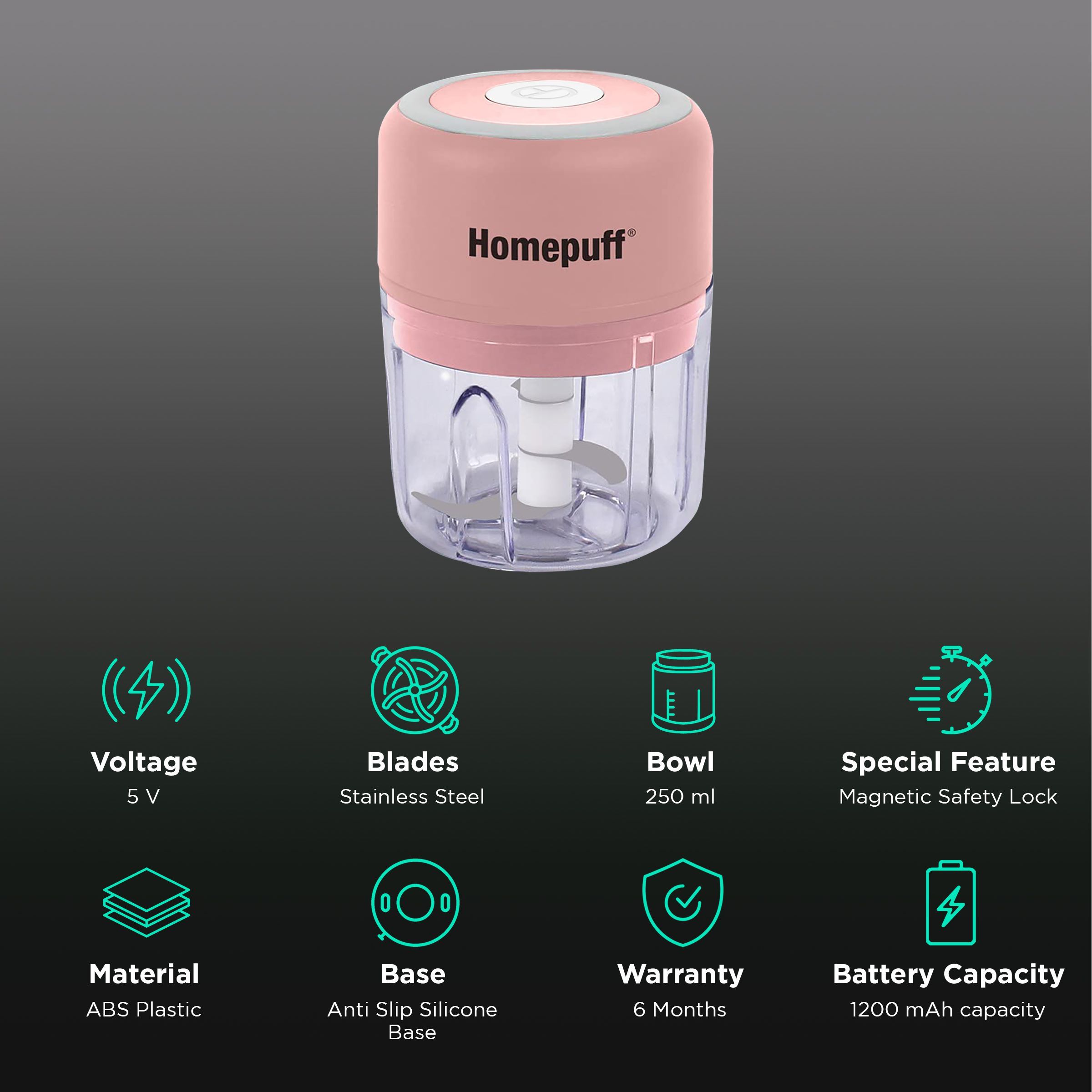 HomePuff H312 30 Watt Electric Vegetable Chopper with 3 Blades (Pink)_2