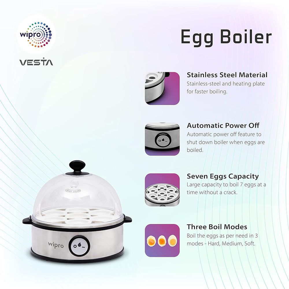 wipro Vesta 7 Egg Electric Egg Boiler with 3 Boil Modes (White)_9