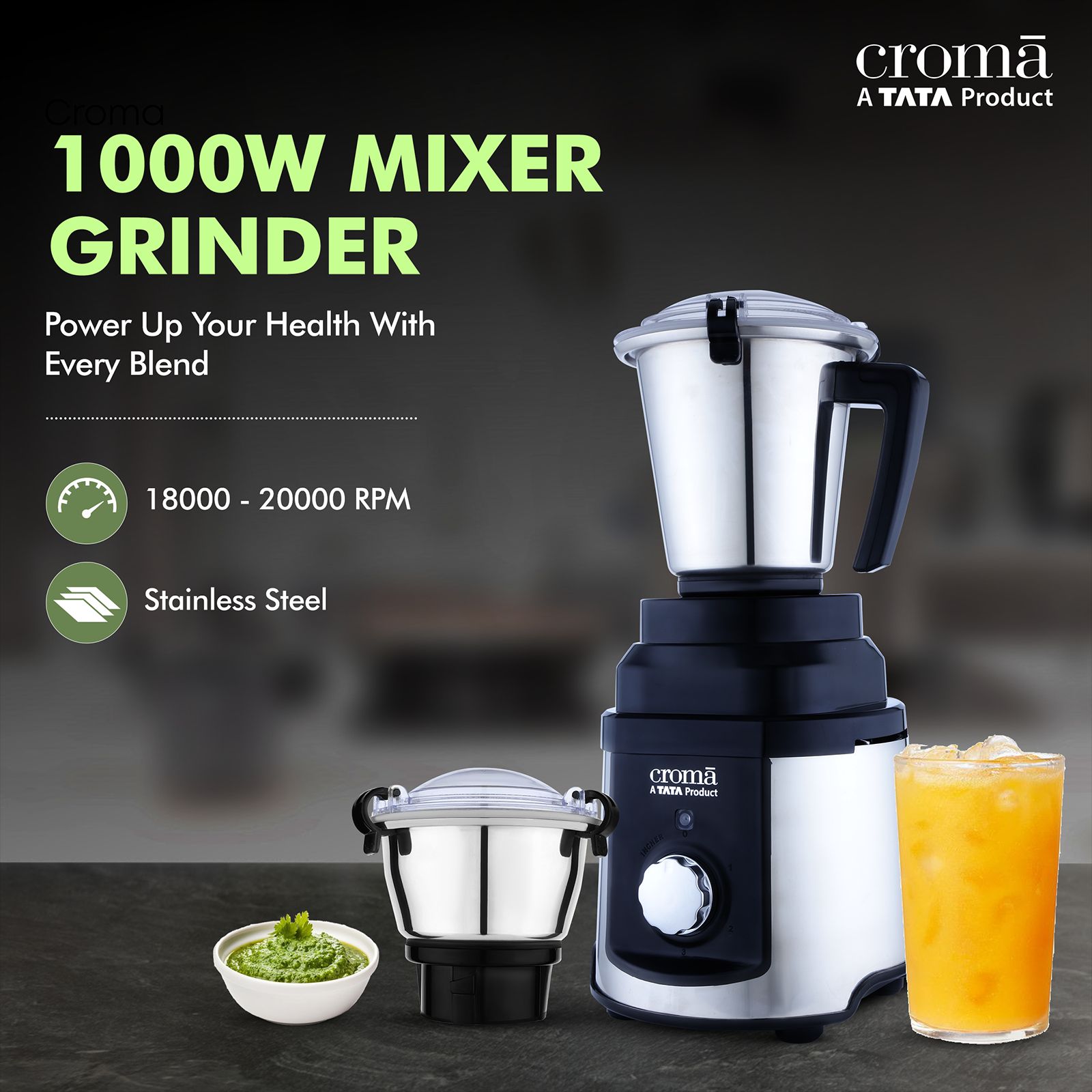 Croma 1000 Watt 5 Jars Mixer Grinder (20000 RPM, Inbuilt Overload Protection, Silver and Black)_10