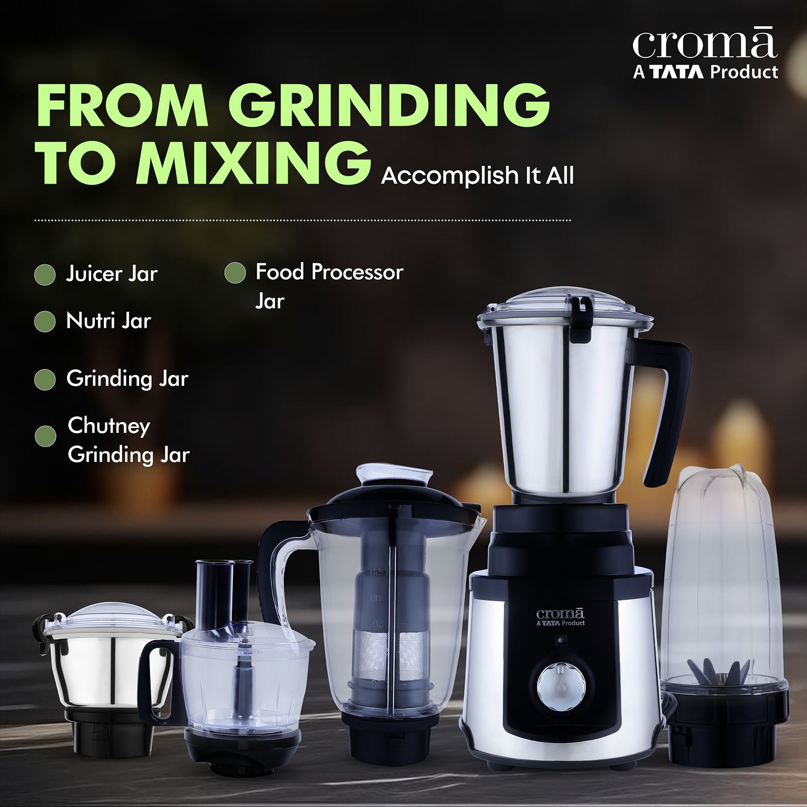 Croma 1000 Watt 5 Jars Mixer Grinder (20000 RPM, Inbuilt Overload Protection, Silver and Black)_11